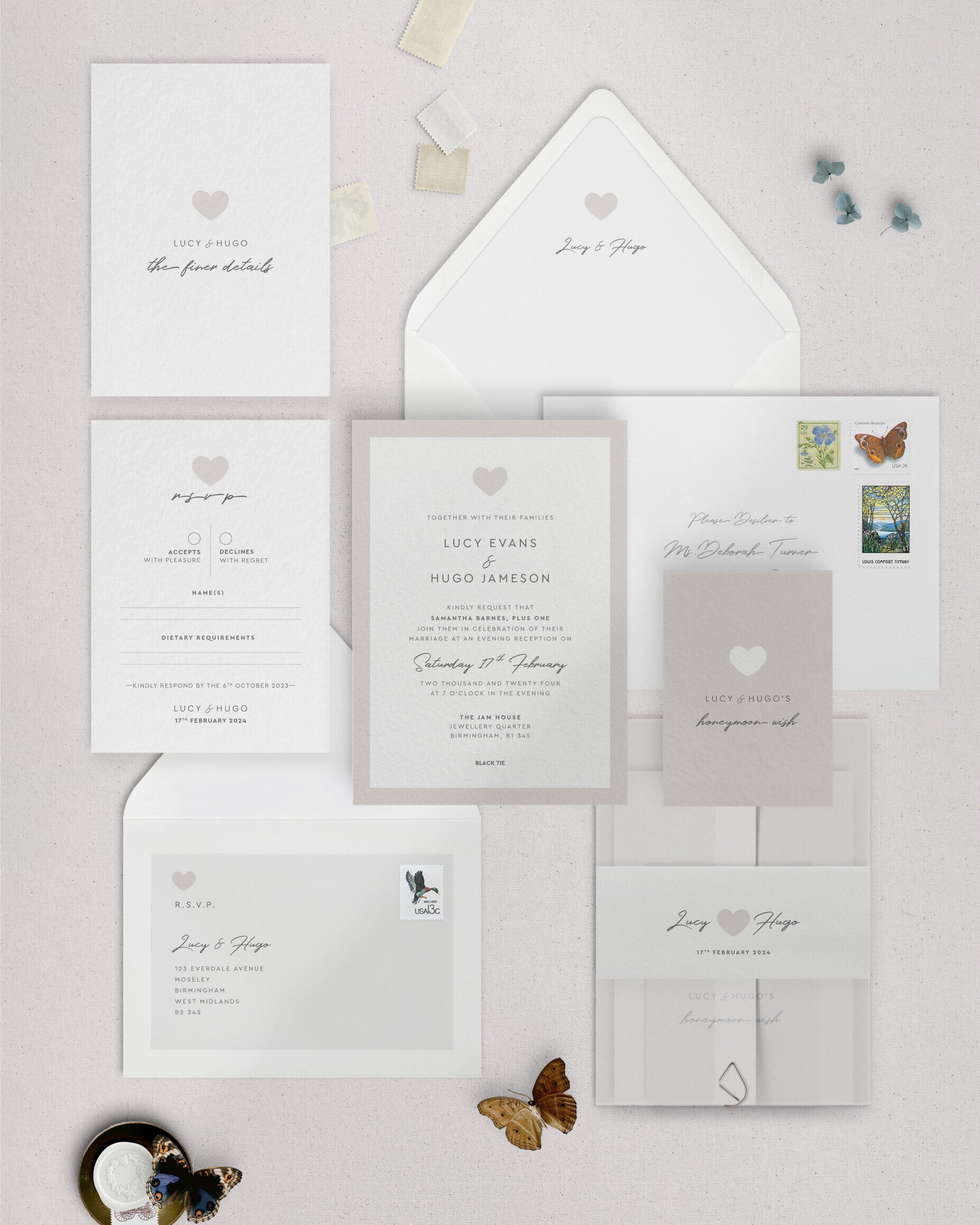 Modern Romance Putty Wedding Reception Invitation Suite