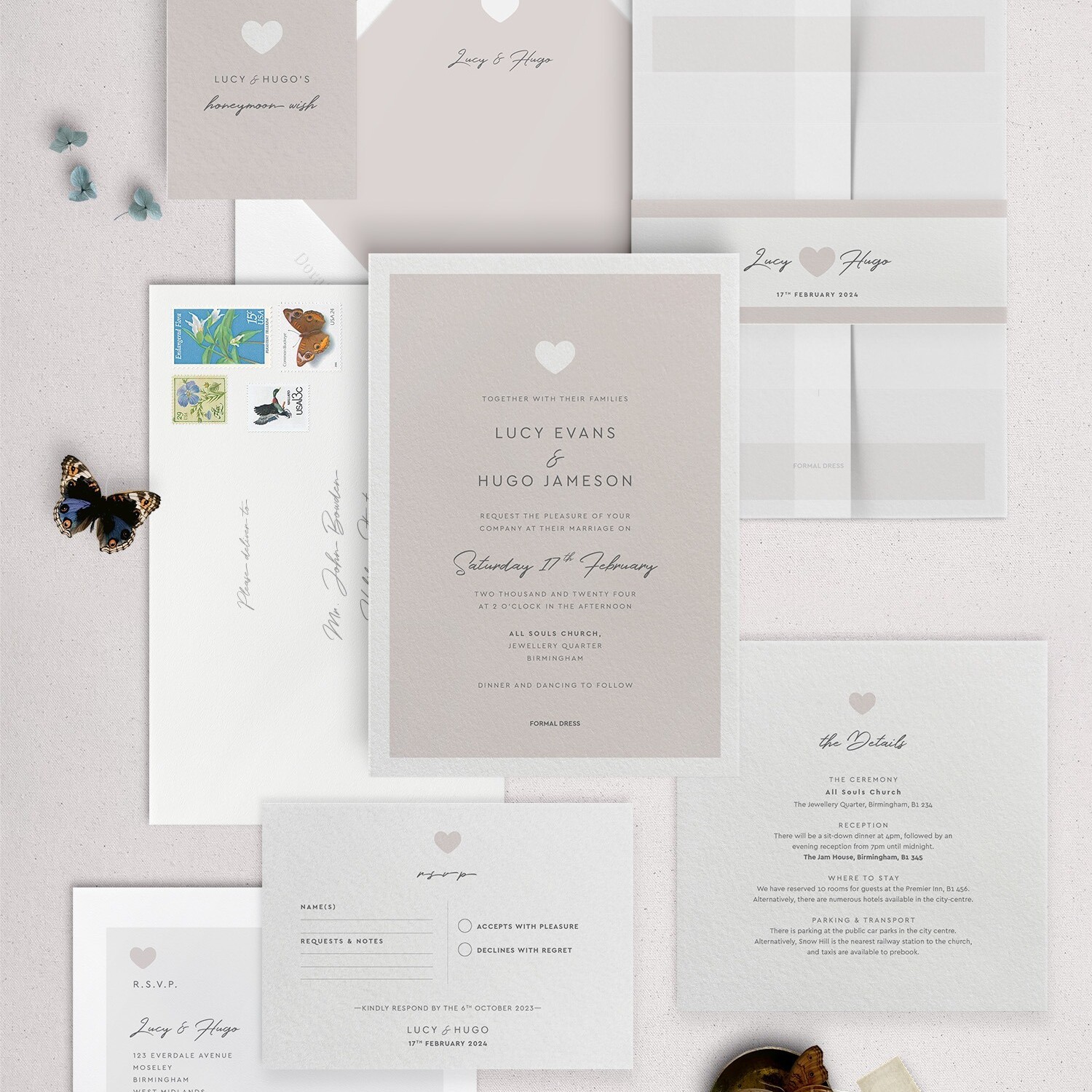 Modern Romance - Putty - Wedding Invitation Suite