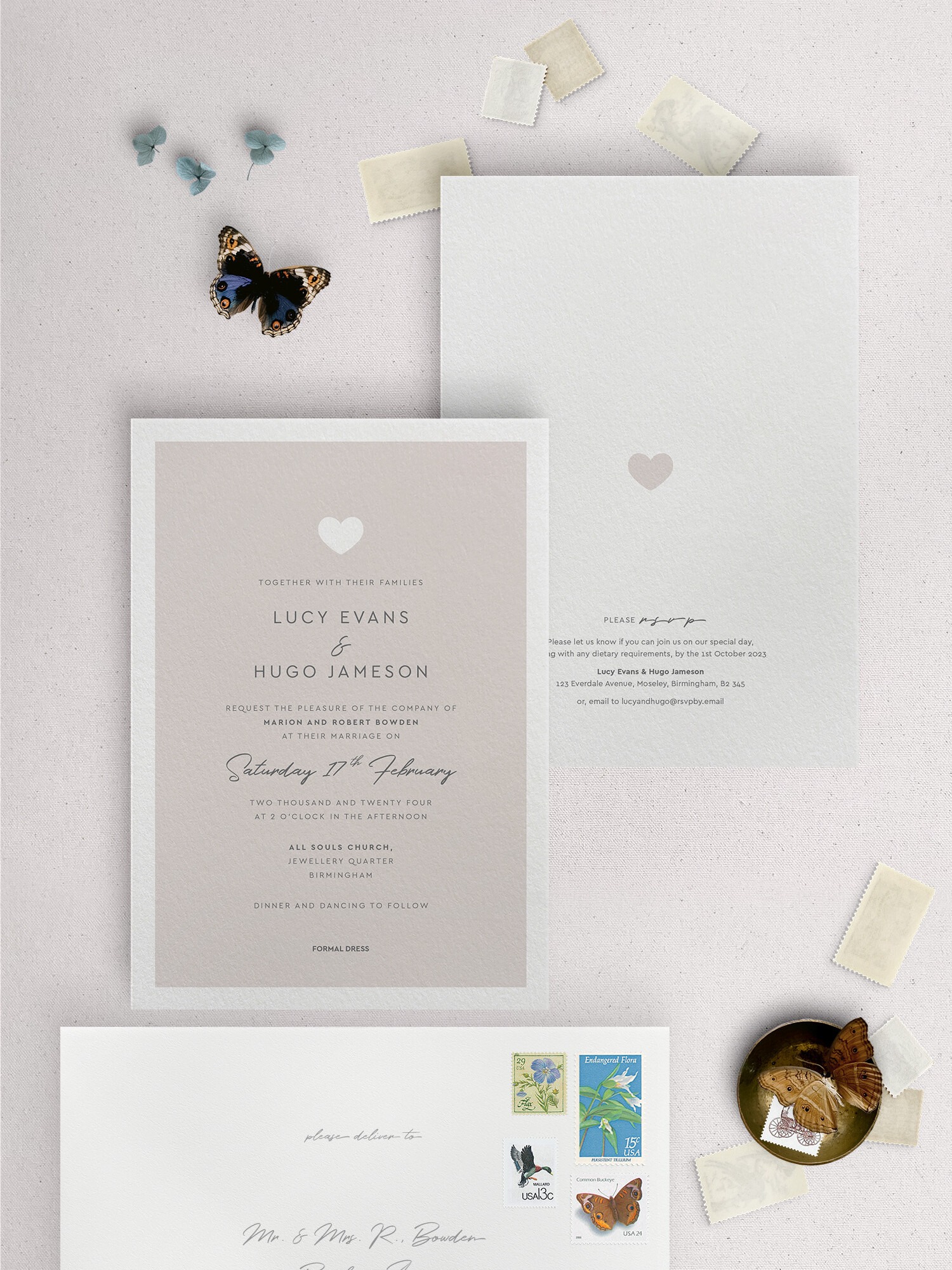 Modern Romance - Putty - Wedding Invitation