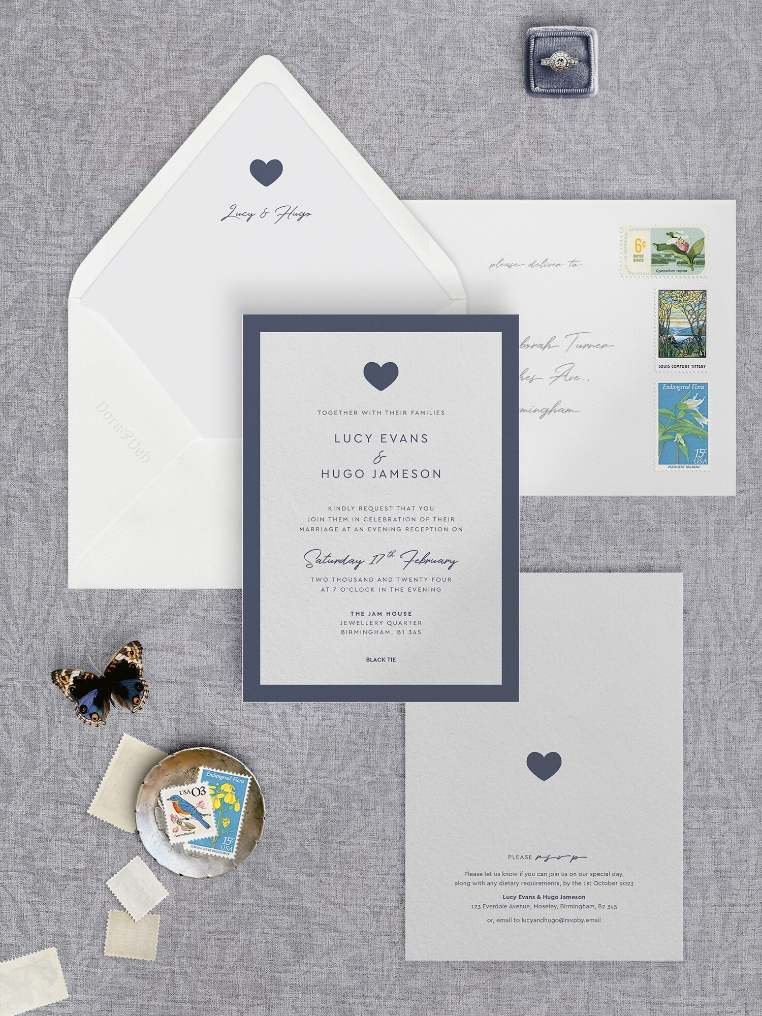 Modern Romance - Smart Blue - Reception Invite