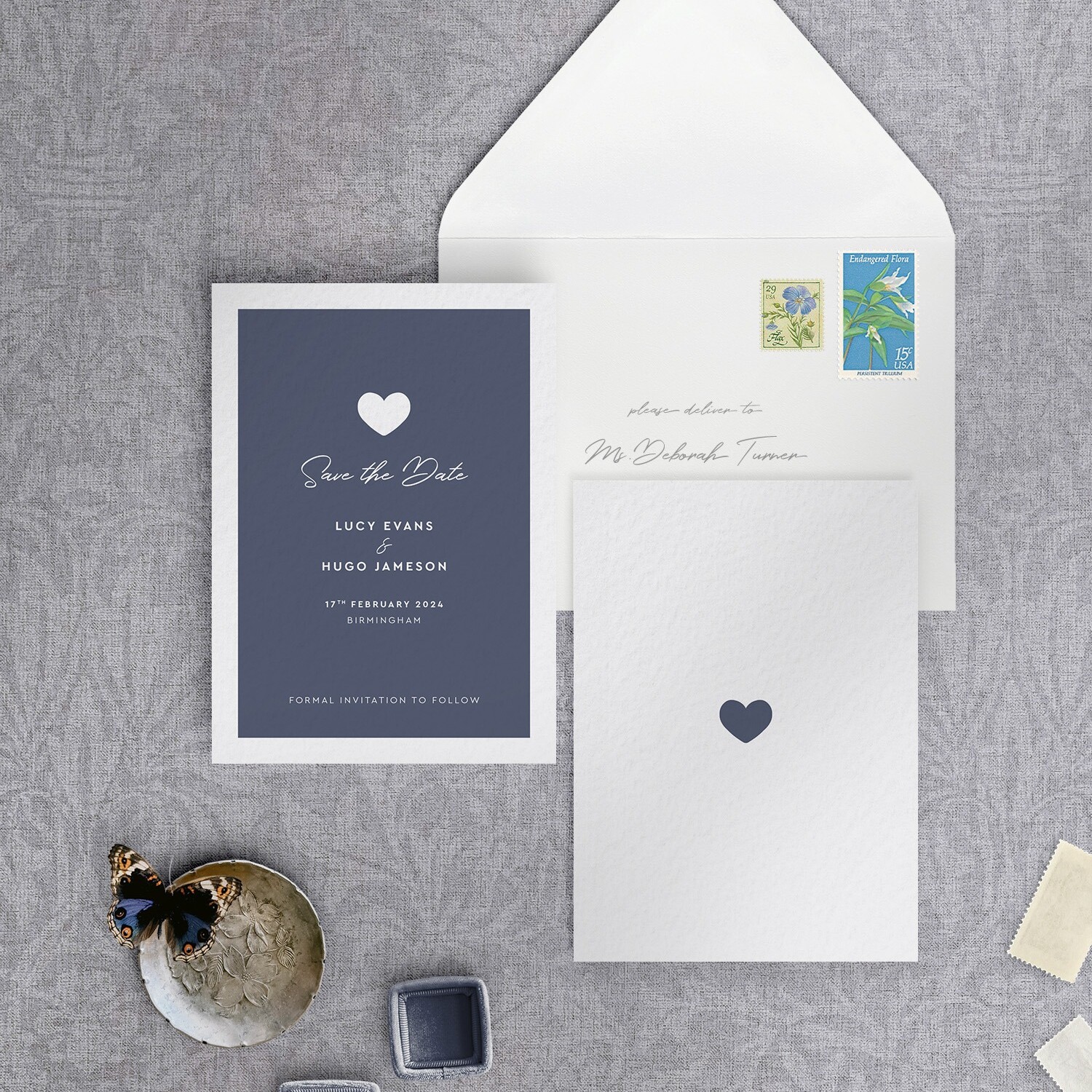 Modern Romance - Smart Blue - Small Save Date