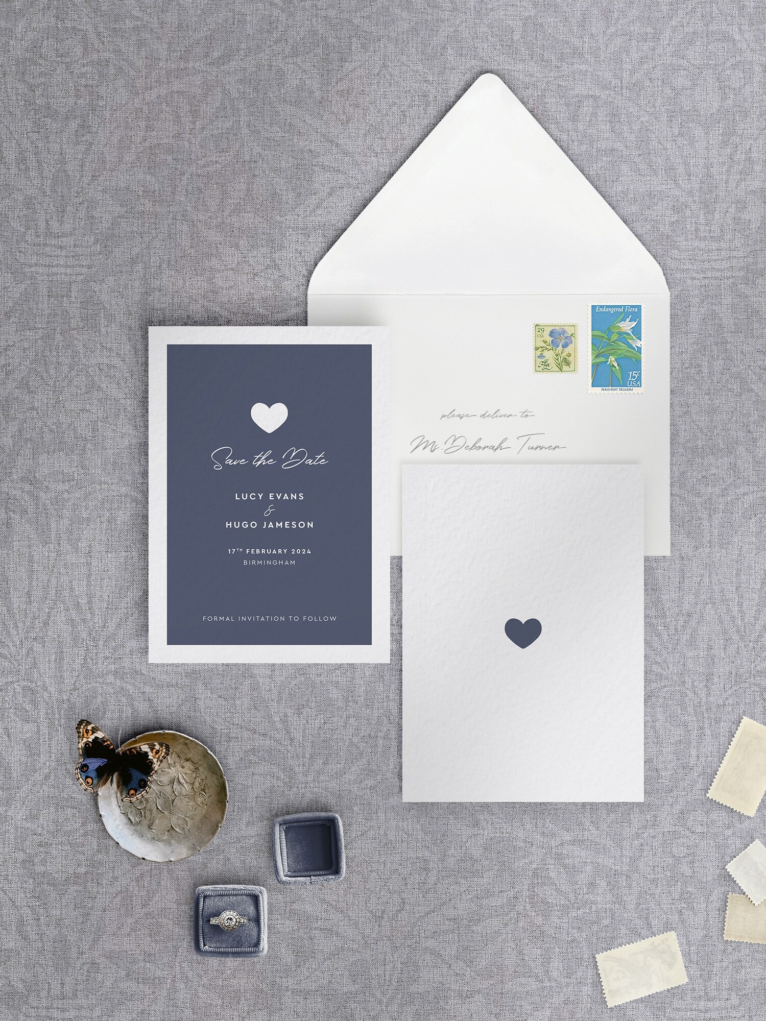 Modern Romance - Smart Blue - Small Save Date