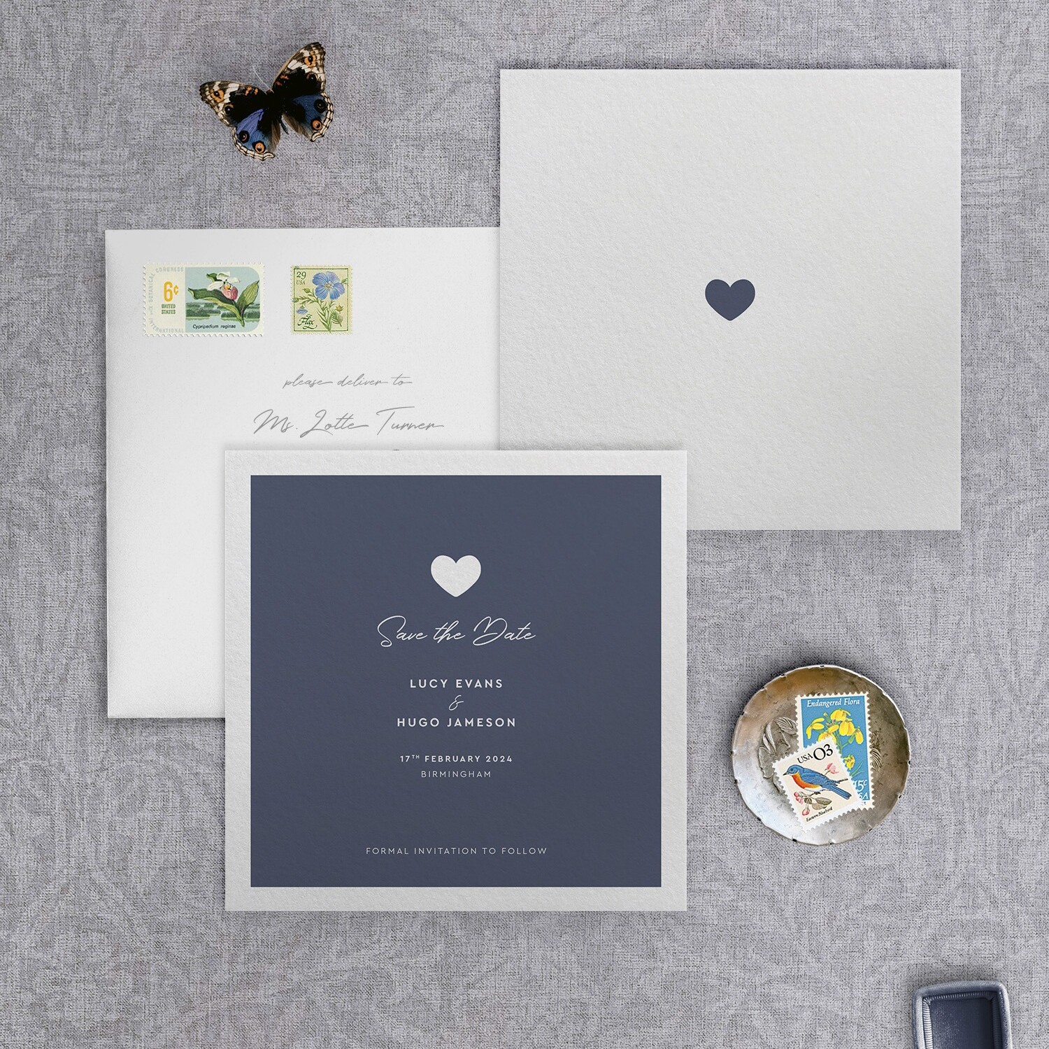 Modern Romance - Smart Blue - Square Save Date
