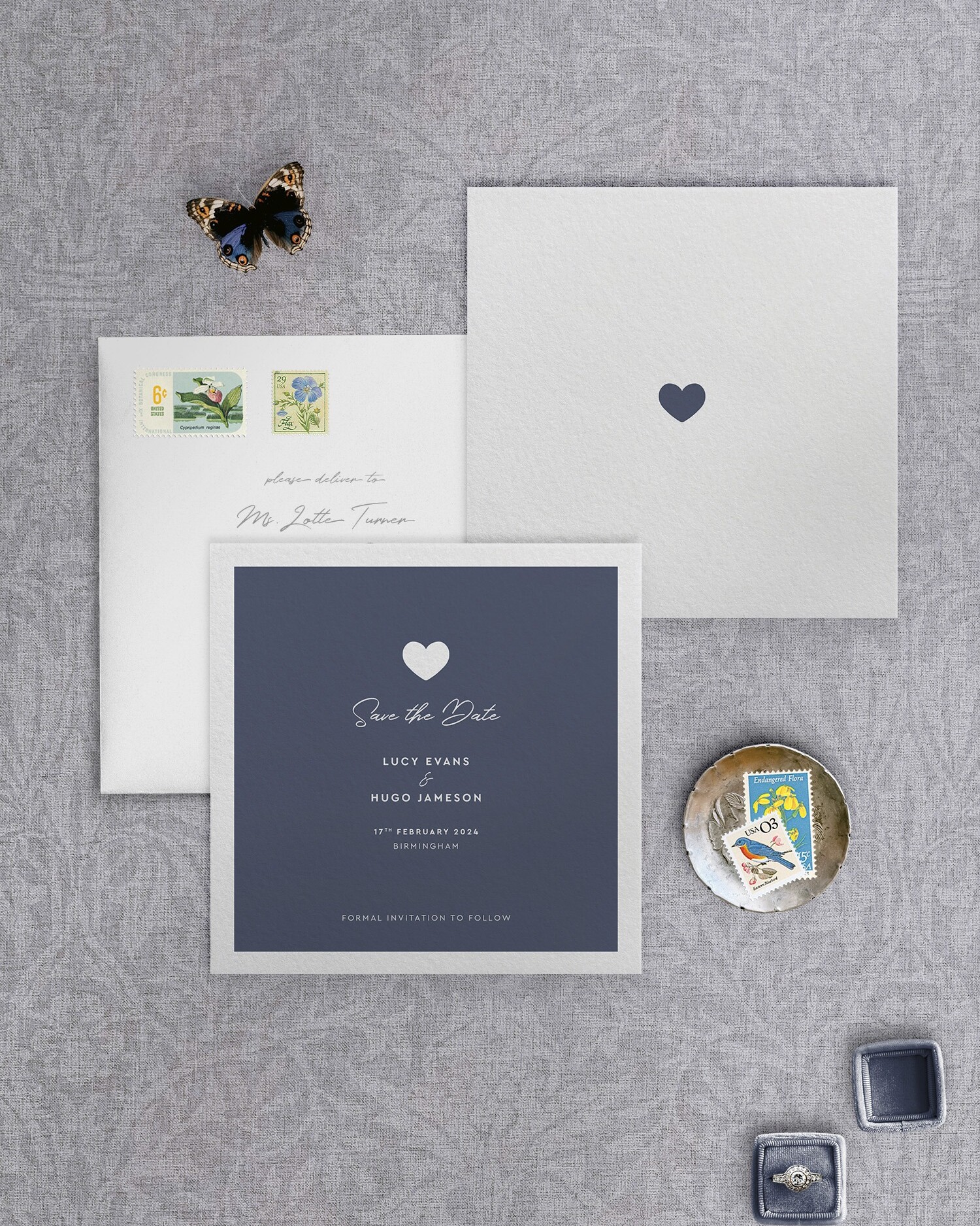 Modern Romance - Smart Blue - Square Save Date