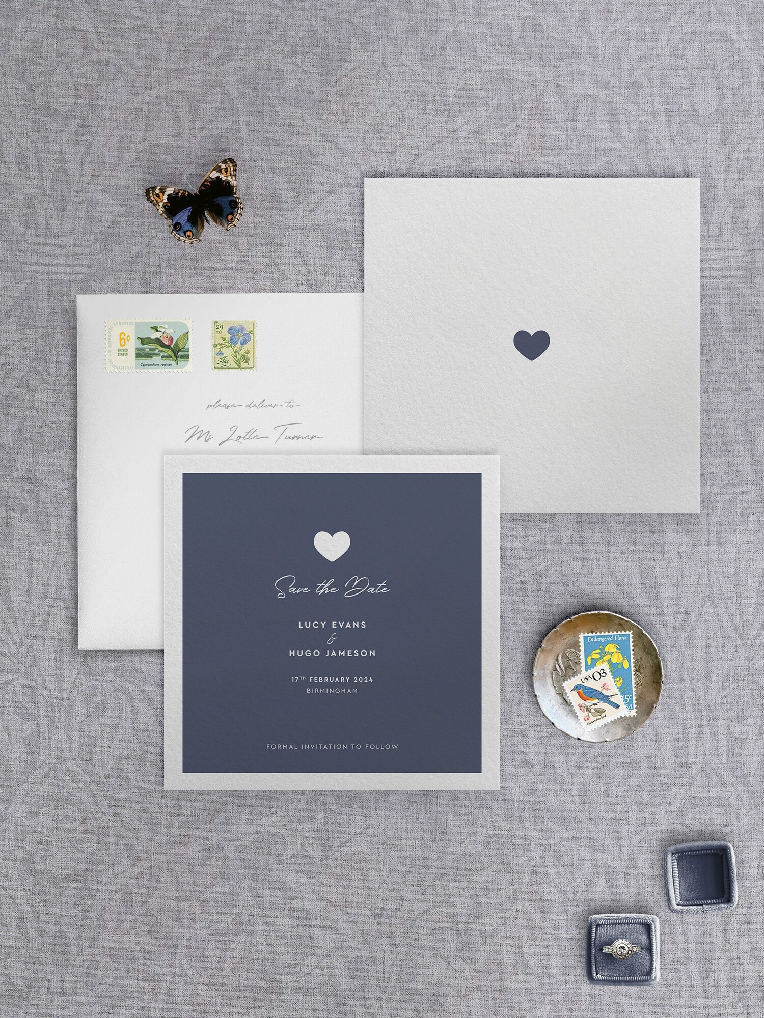 Modern Romance - Smart Blue - Square Save Date