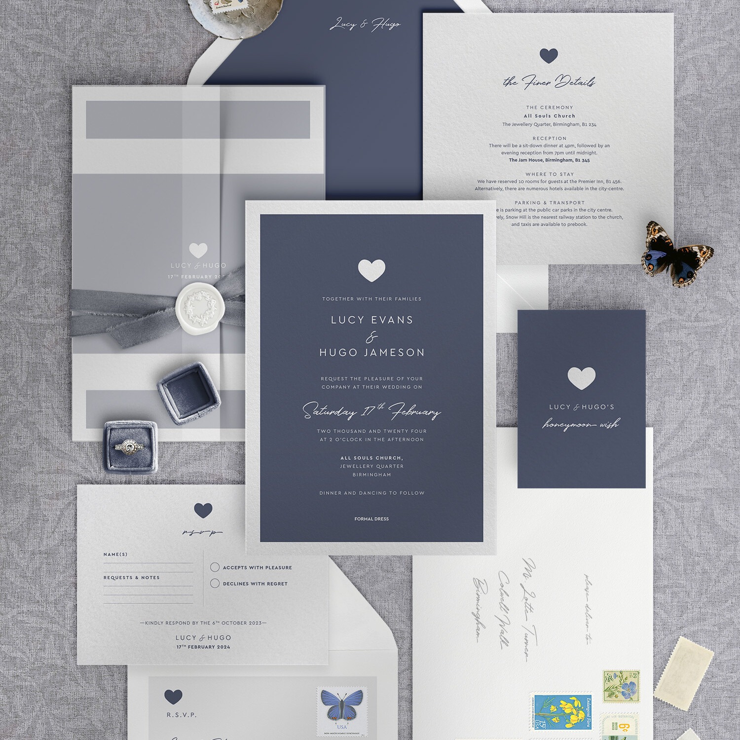 Modern Romance - Smart Blue - Wedding Invitation Suite