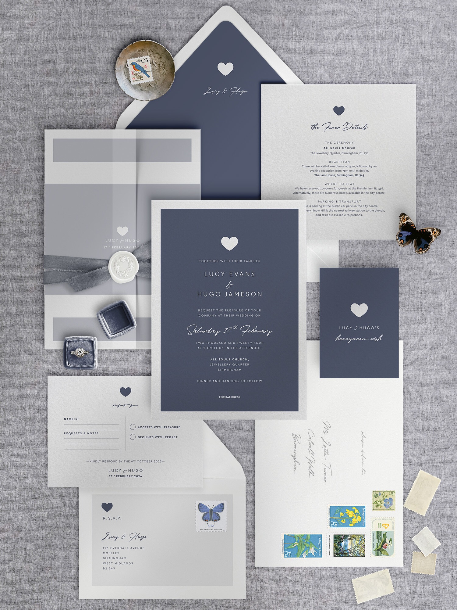 Modern Romance - Smart Blue - Wedding Invitation Suite
