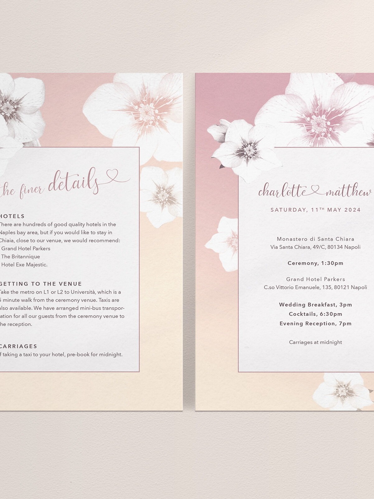 Napoli in Gelato - Wedding Information Card - Order of Events Reverse