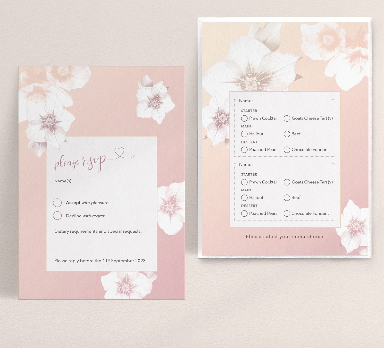 Napoli in Gelato - Wedding RSVP Card - Menu Options