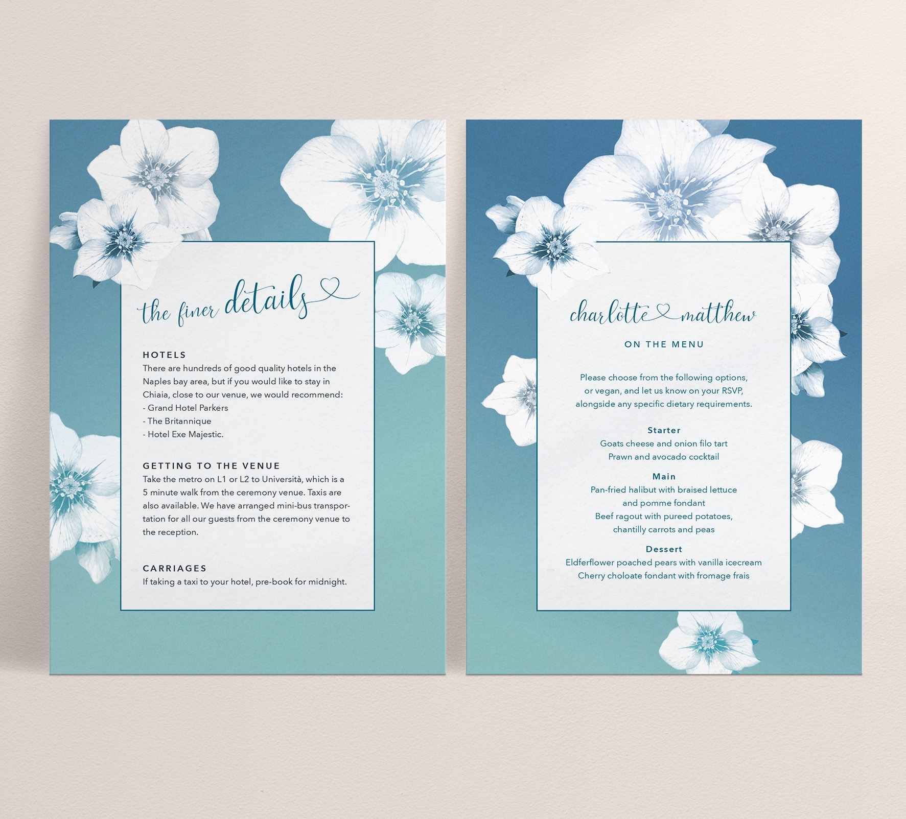 Napoli in Midnight Med - Wedding Information Card - On the Menu Reverse