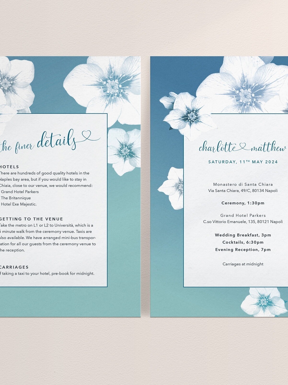 Napoli in Midnight Med - Wedding Information Card - Order of the Day Reverse