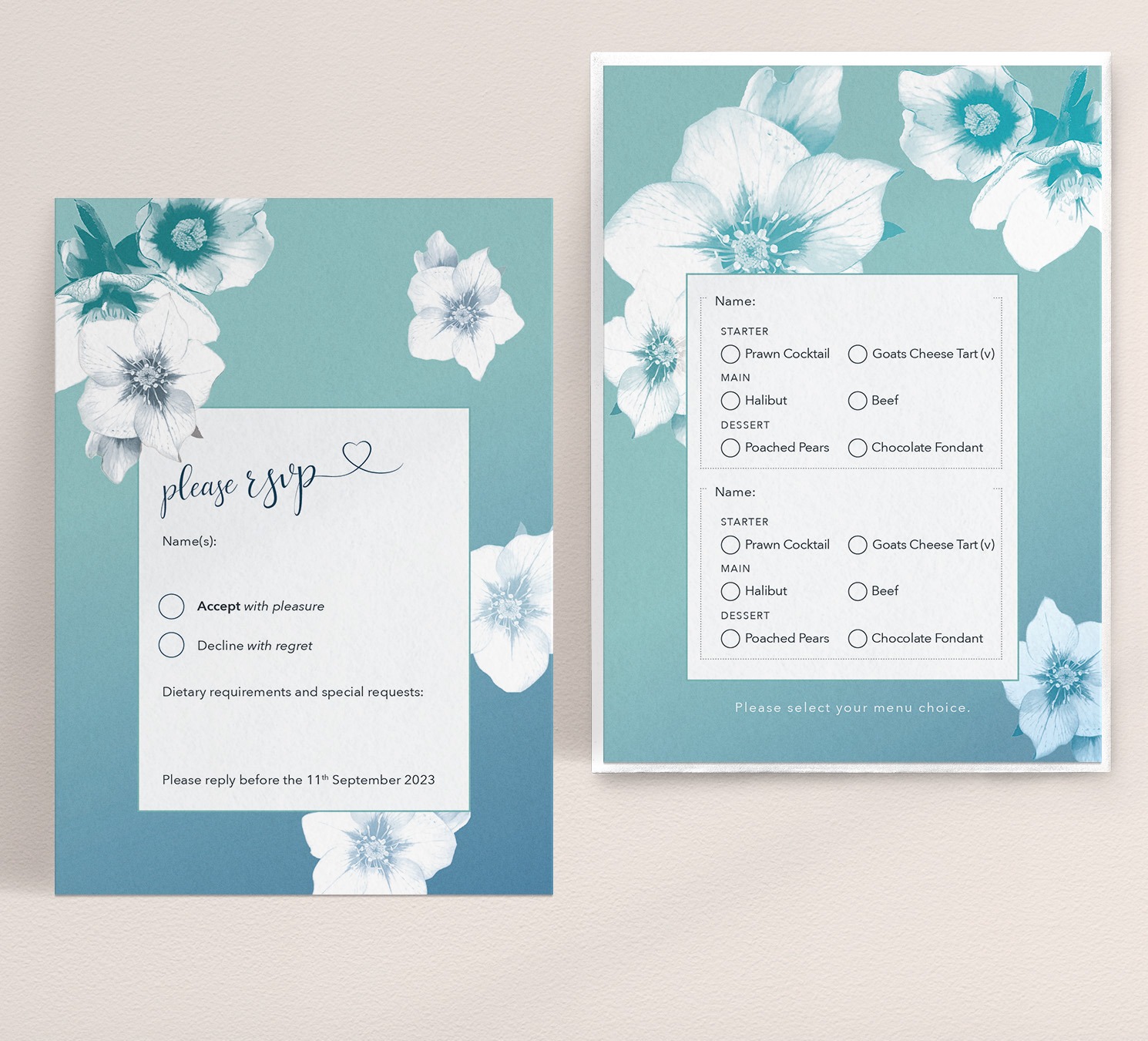 Napoli in Midnight Med - RSVp Card with Menu Options