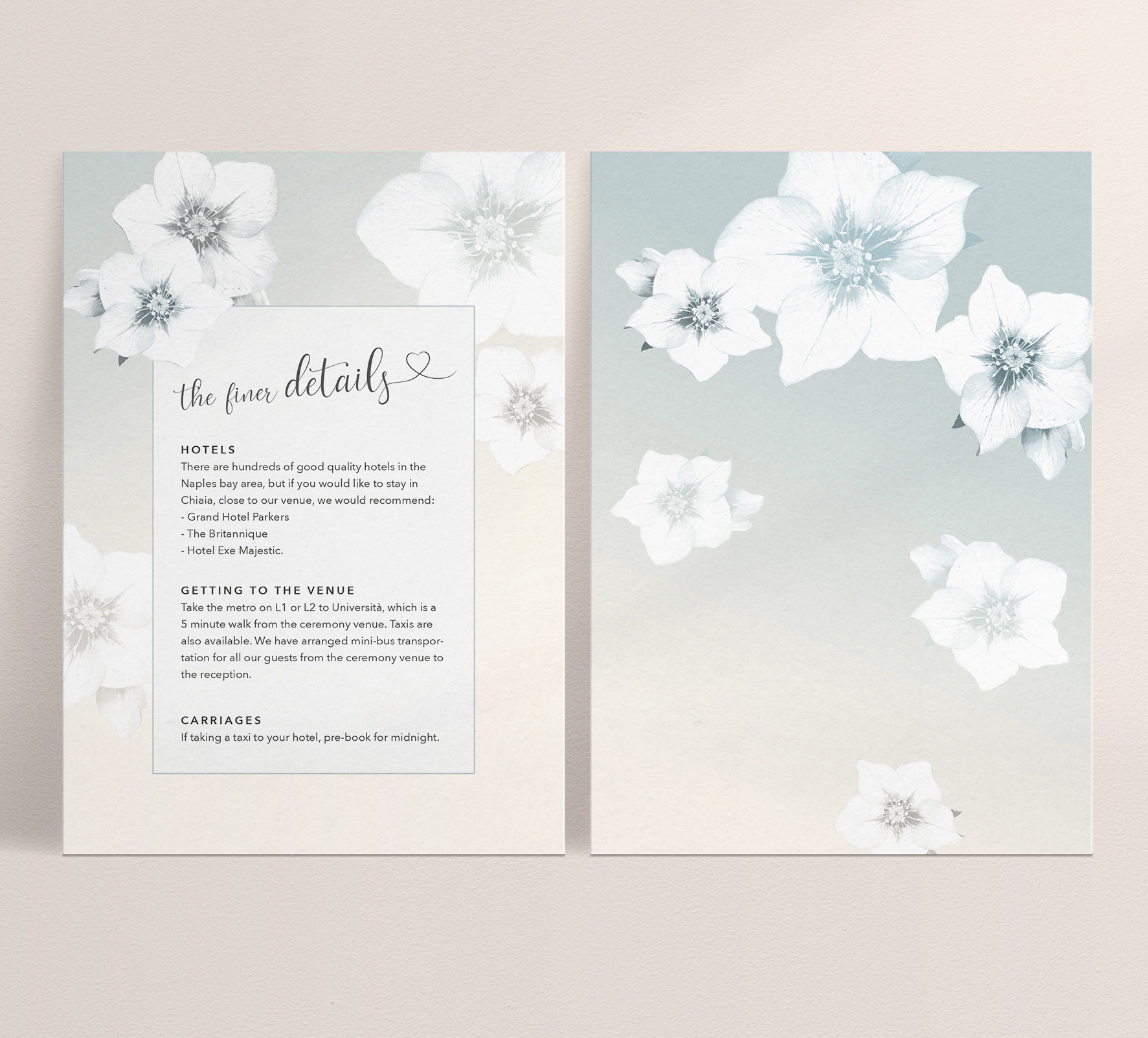 Napoli in Morning Mist - Wedding Information Card - Blossom Reverse