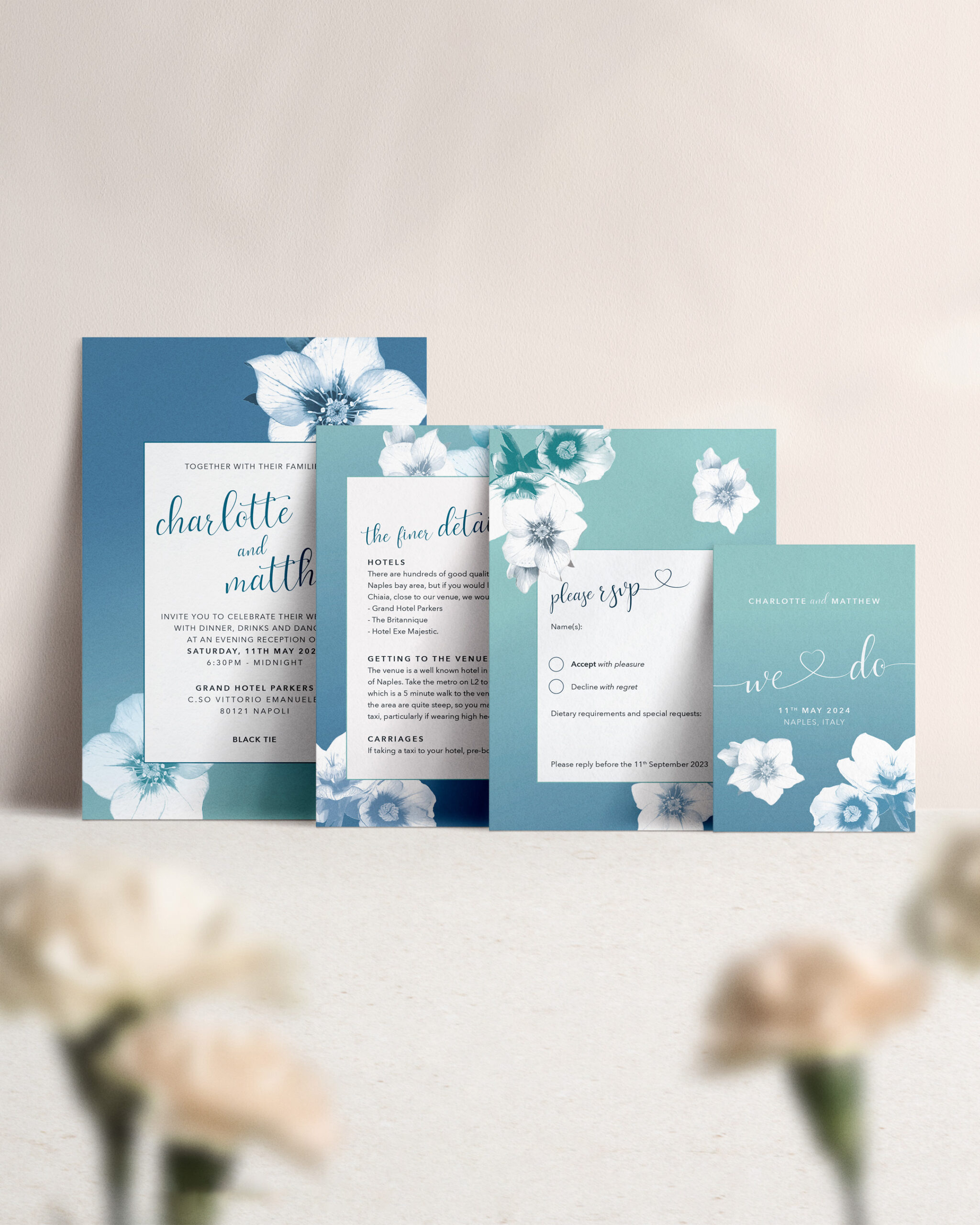Napoli in Midnight Med - Wedding Invitation Suite with Enclosure Cards and RSVP - Reception Suite, 5x7