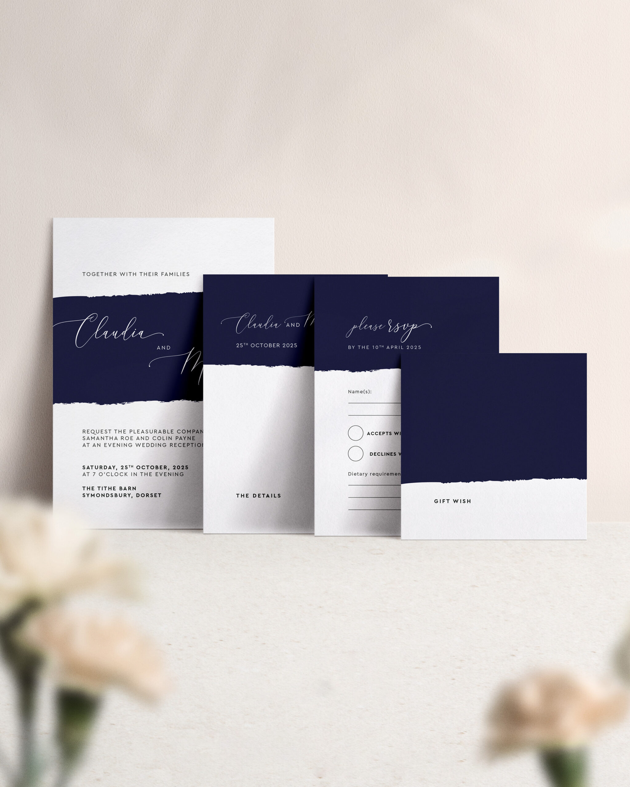 Simplicity Stripe in Midnight - Reception Invitation Suite of Cards including RSVP