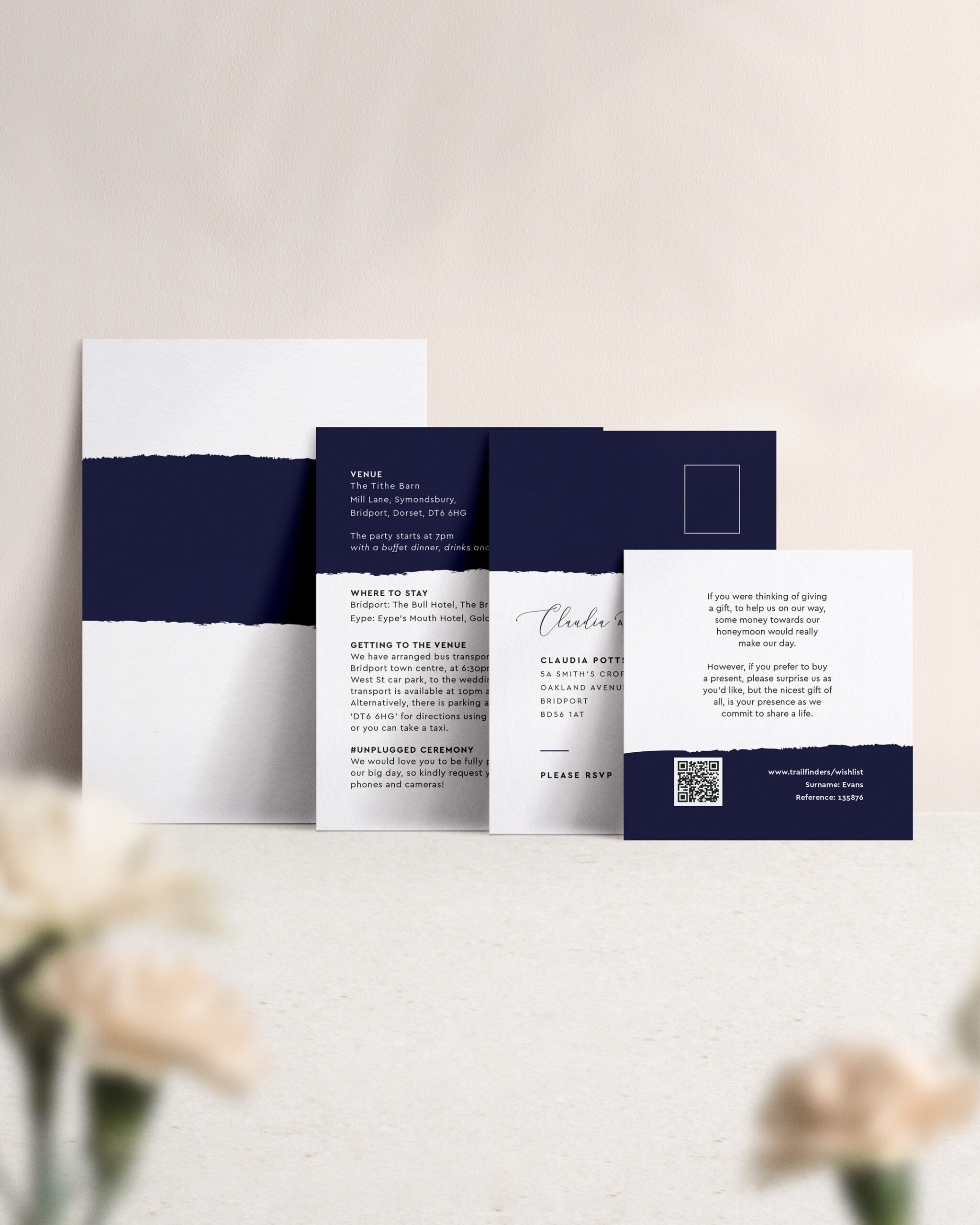Simplicity Stripe in Midnight - Reception Invitation Suite of Cards including RSVP - Reverse