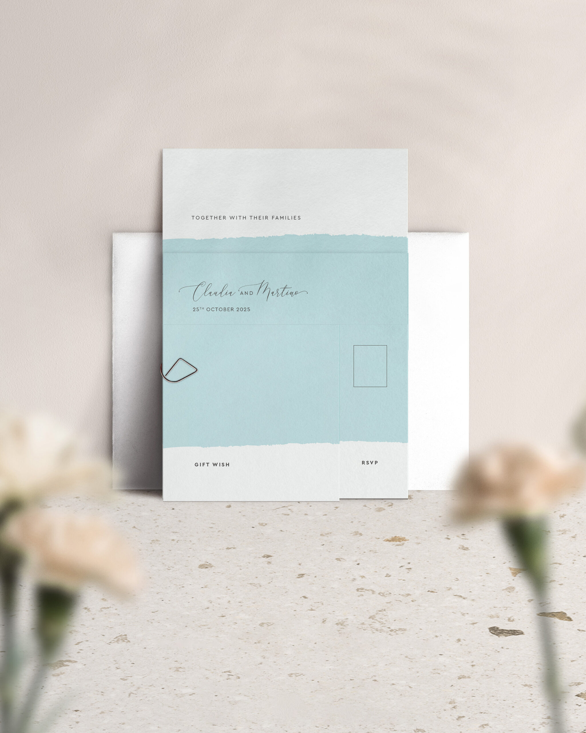 Simplicity Stripe in Aqua - Wedding Invitation Suite with Enclosures - Standard Wedding Invitation Suite