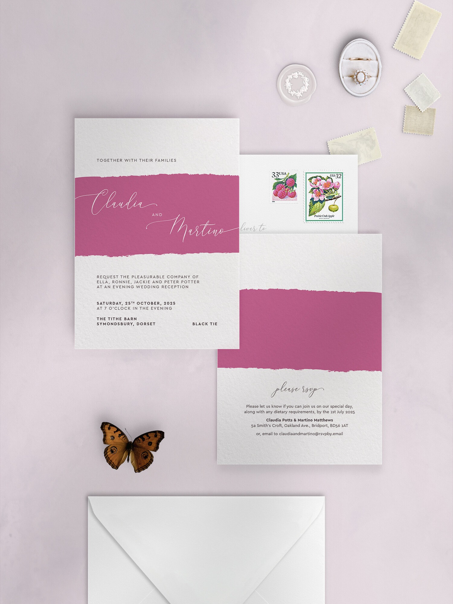 Simplicity - Raspberry - Wedding Reception Invitation