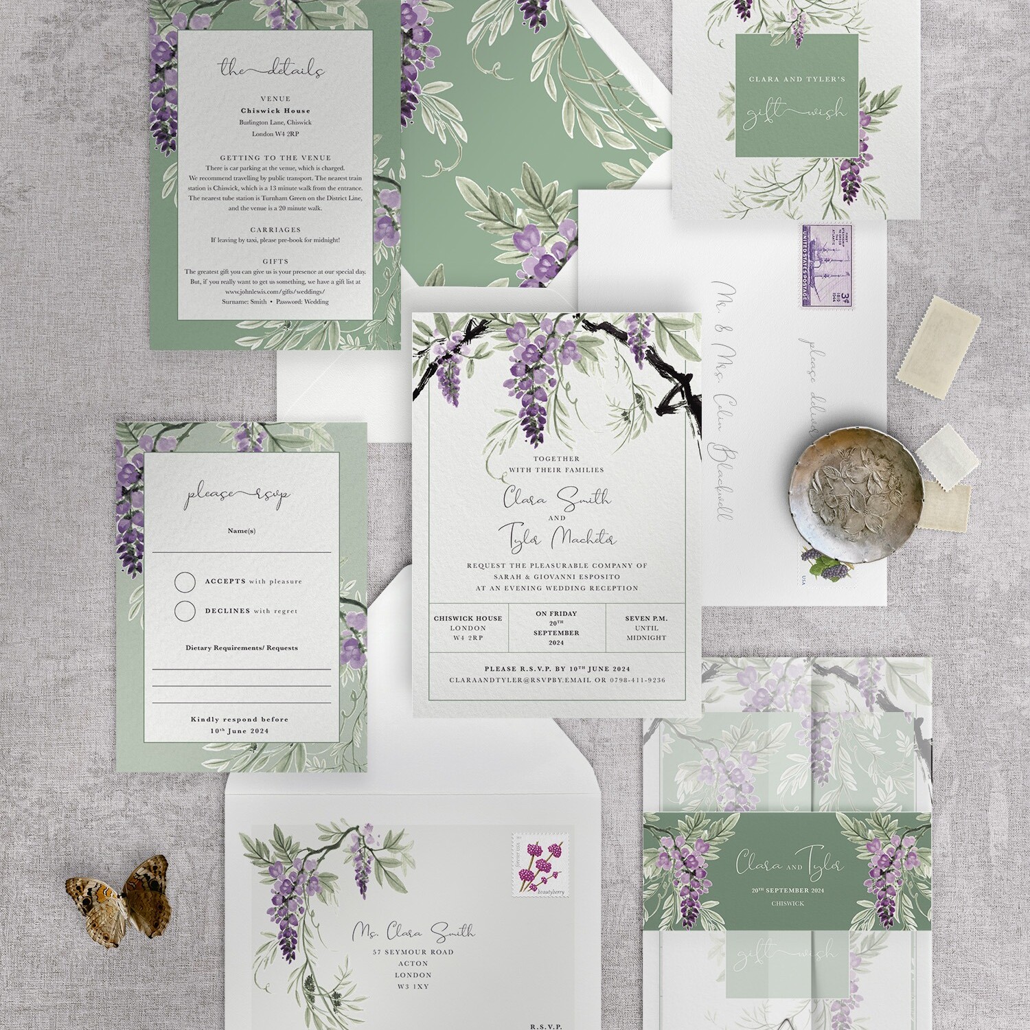 Wisteria Falls - Garden Green - Reception Invitation Suite