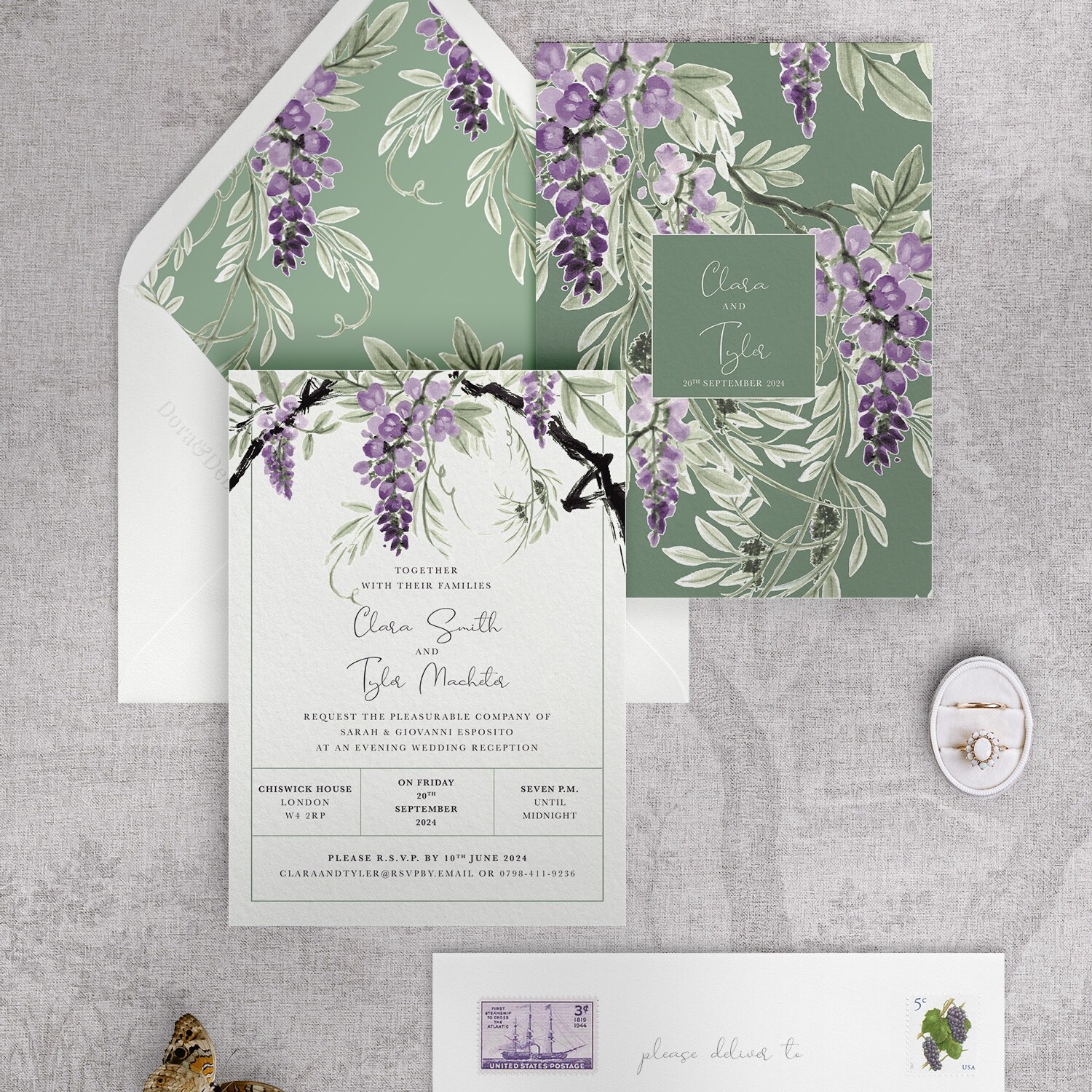 Wisteria Falls - Garden Green - Reception Invitation