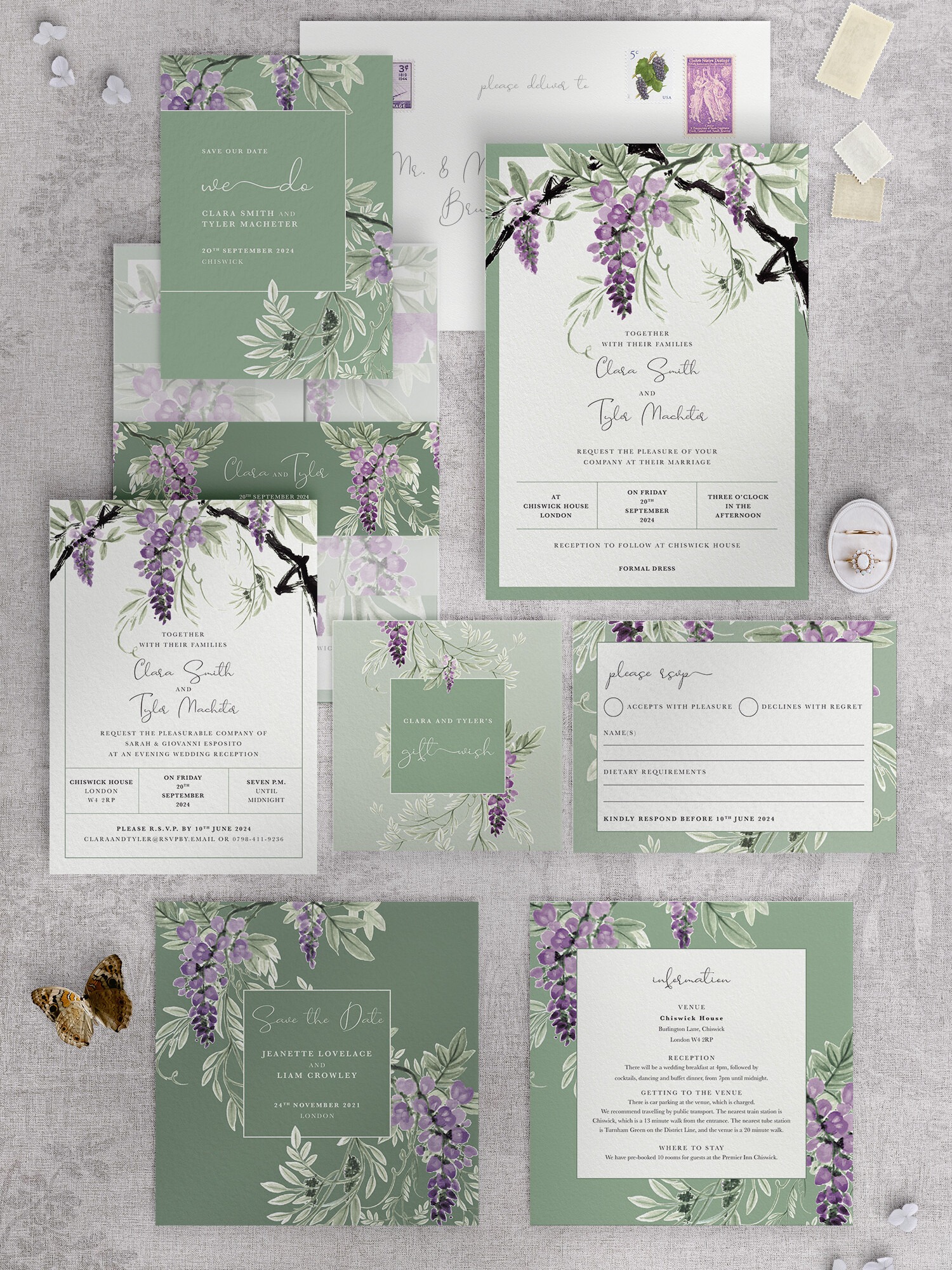 Wisteria Falls - Garden Green - Stationery Collection