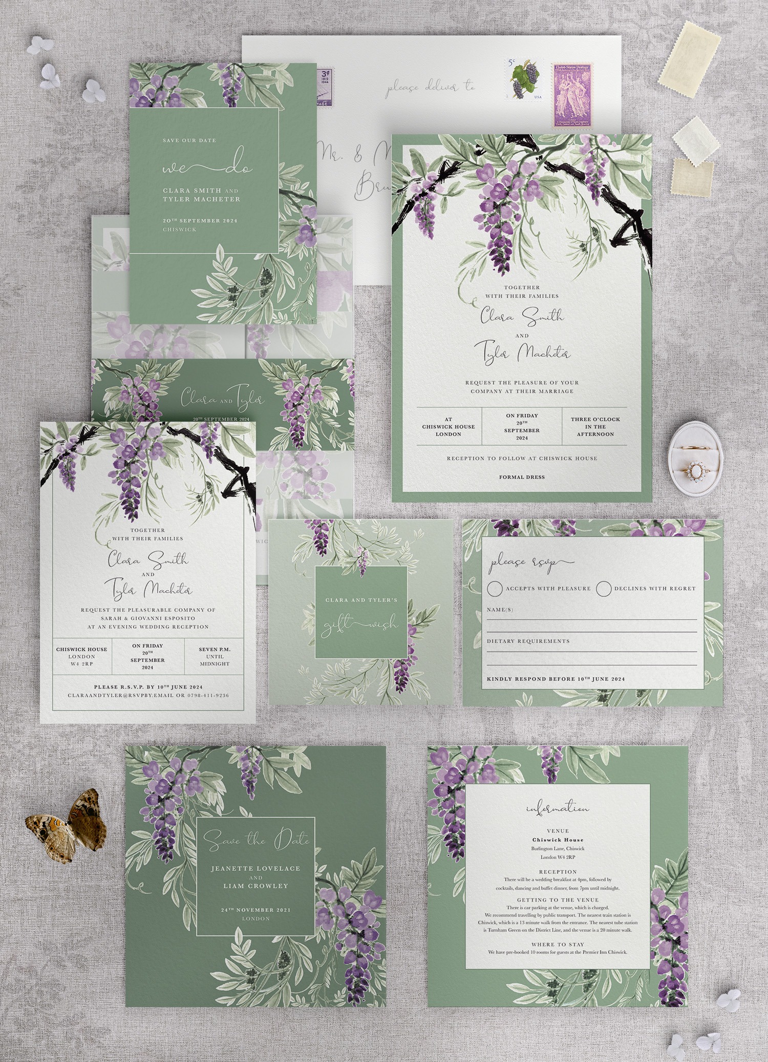 Wisteria Falls - Garden Green - Stationery Collection