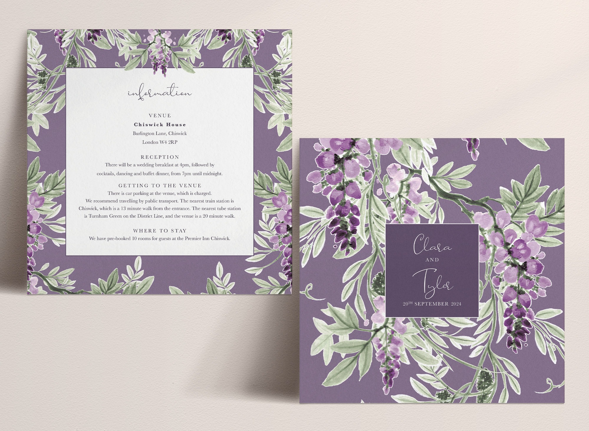 Wisteria Falls Information Card - Lilac-Plum - V2 Tumbling Wisteria
