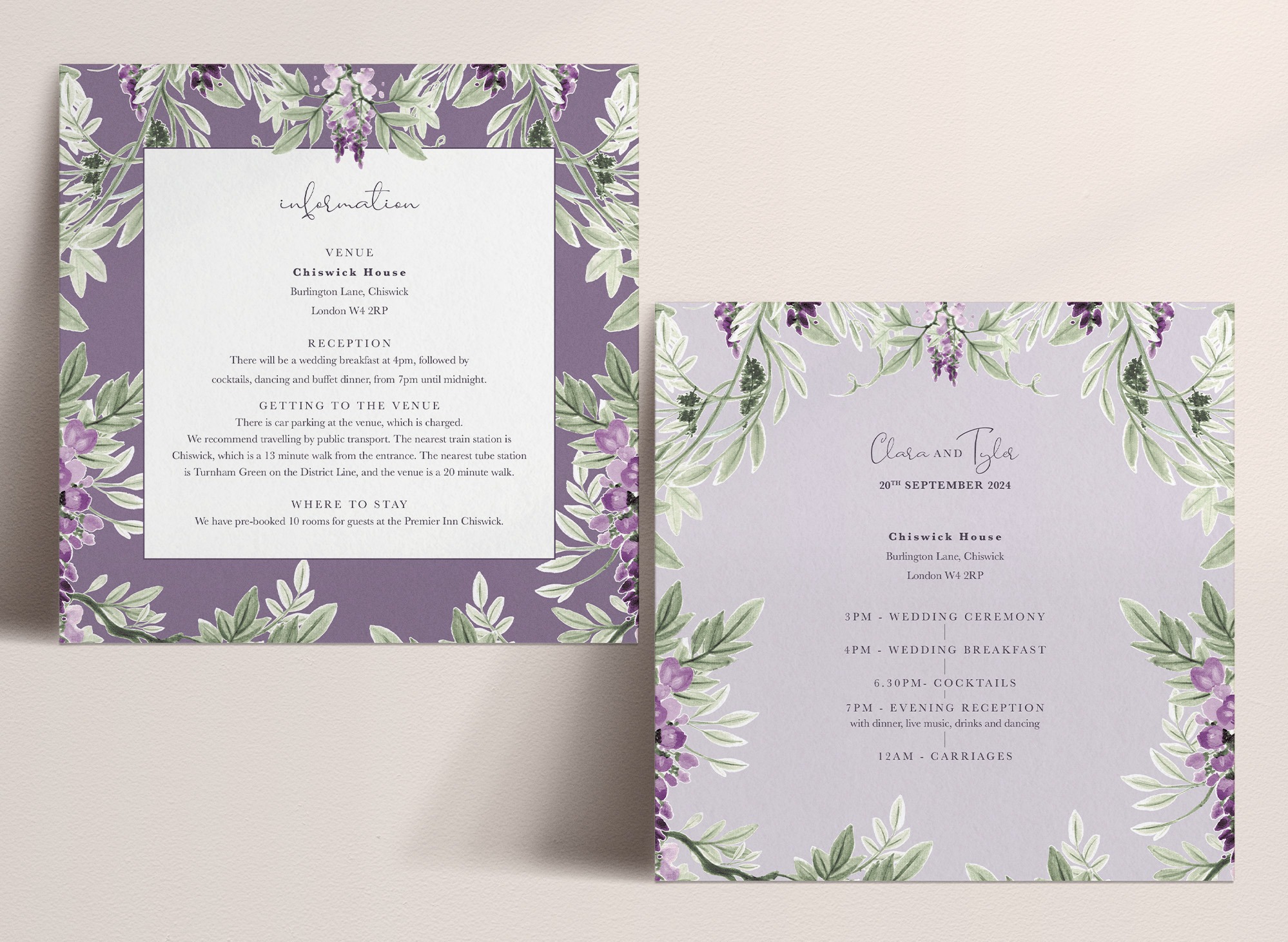 Wisteria Falls Information Card - Lilac-Plum - V2 Order of Day
