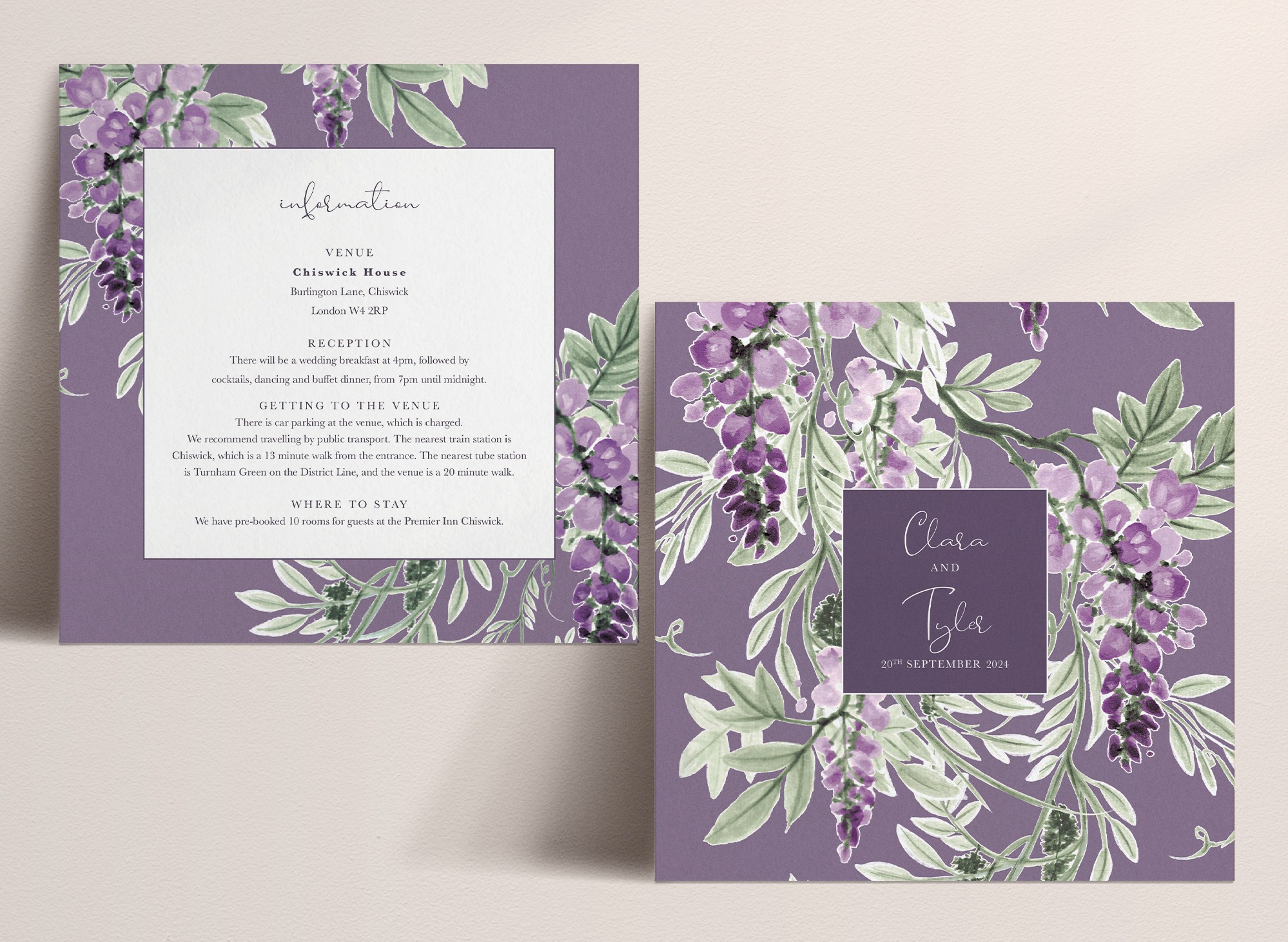 Wisteria Falls Information Card - Lilac-Plum - V1 Tumbling Wisteria