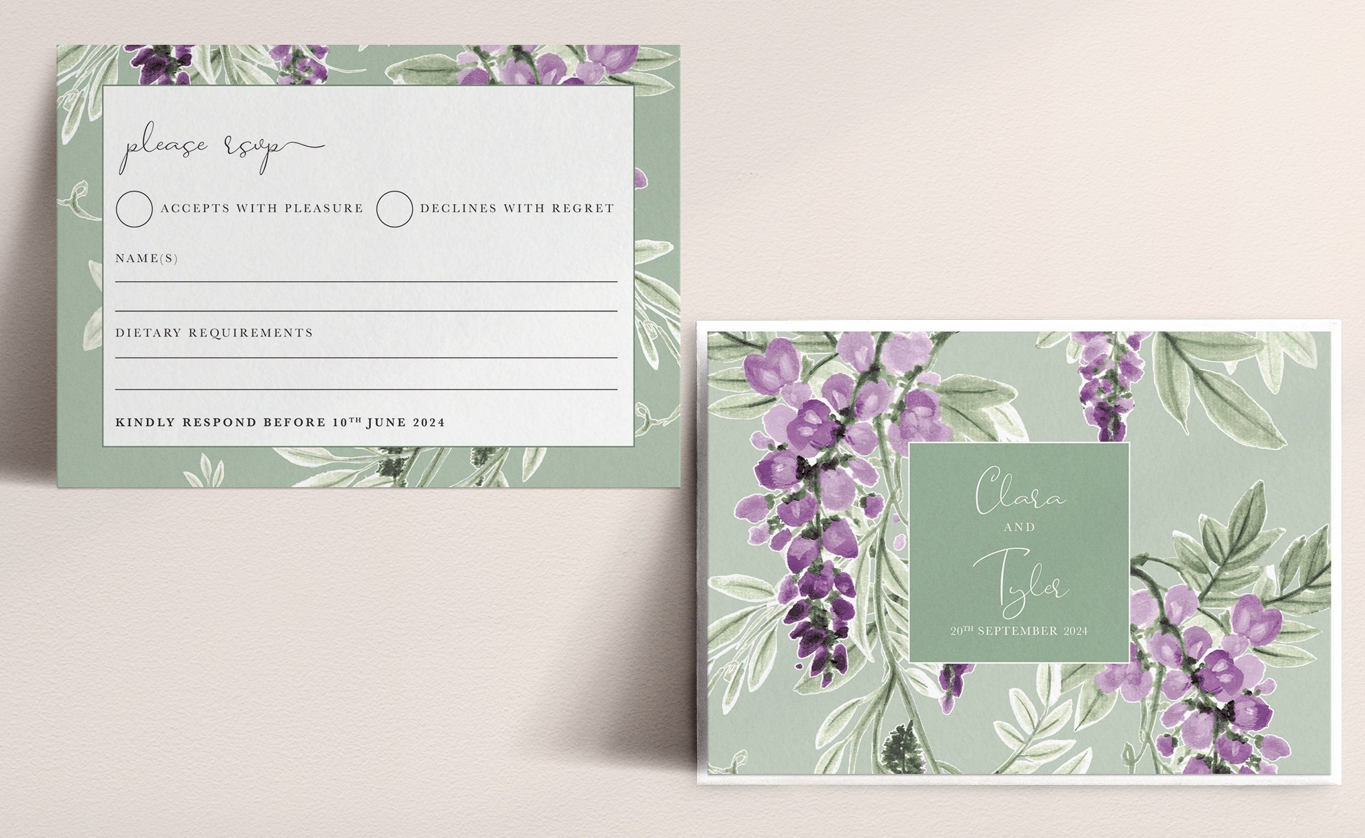 Wisteria Falls - RSVP Card - Garden Green - Wisteria Reverse