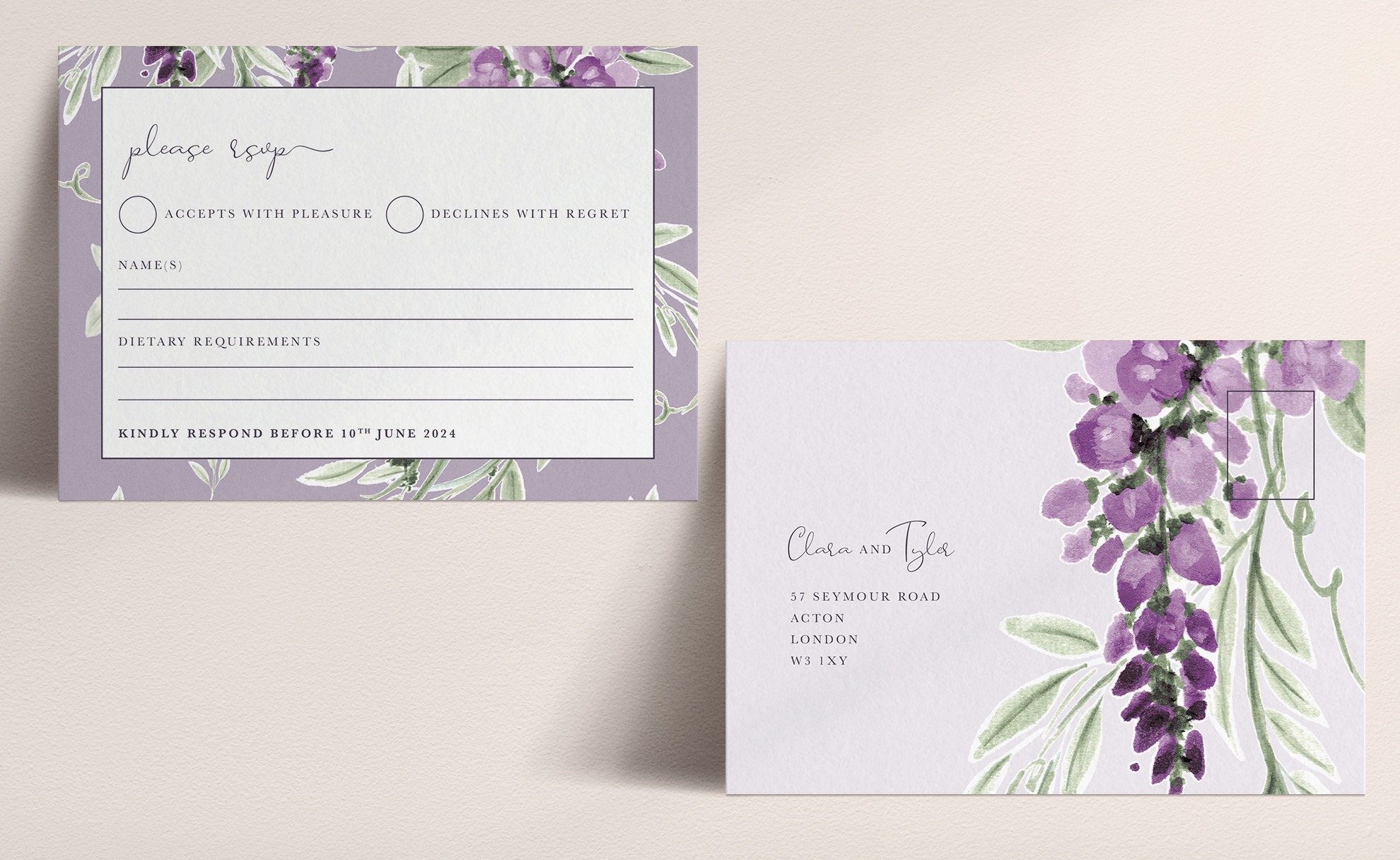 Wisteria Falls - RSVP Card - Lilac and Plum - Postcard Reverse