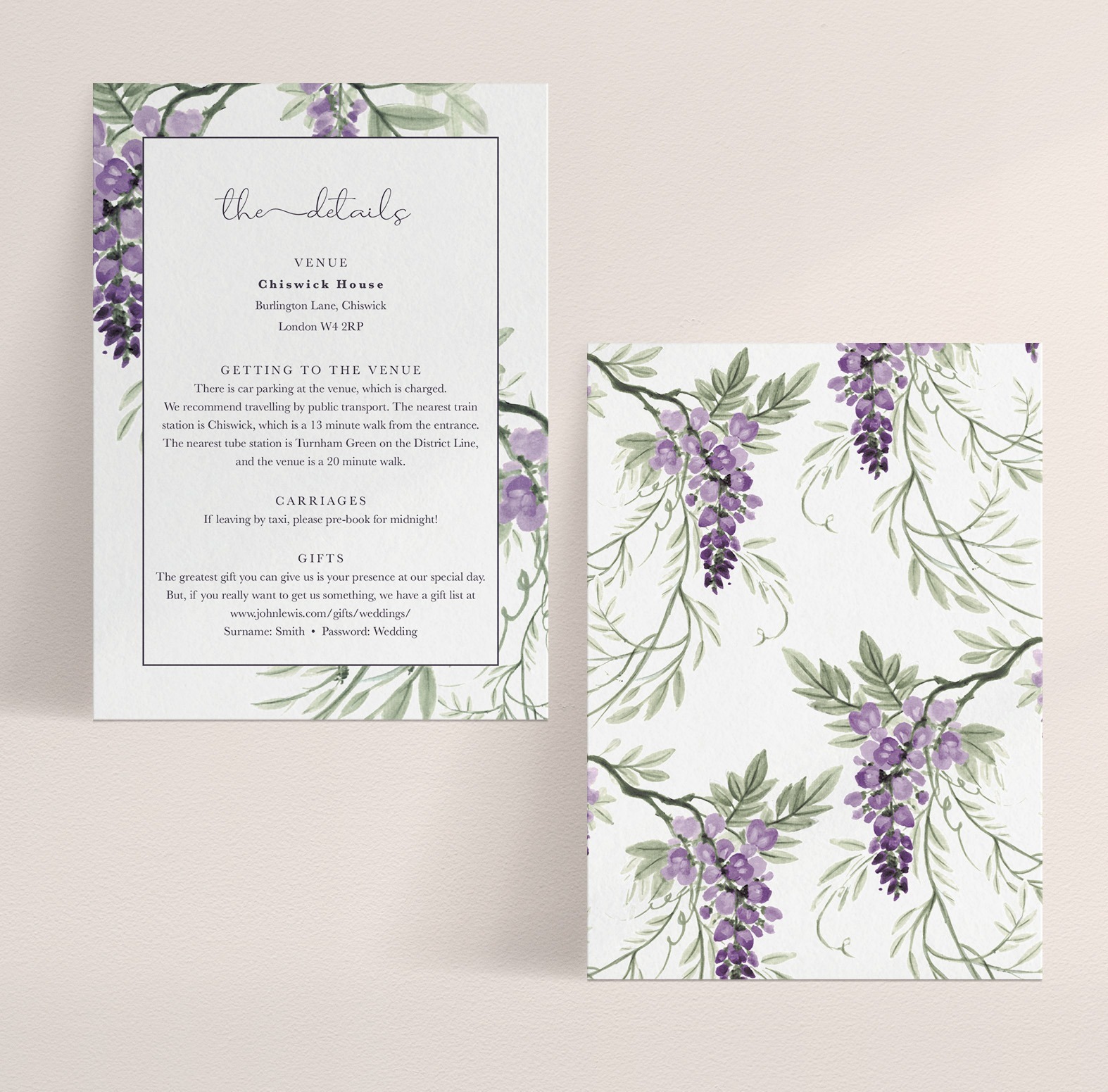 Wisteria Falls A6 Wedding Information Card in Morning Light - No Badge