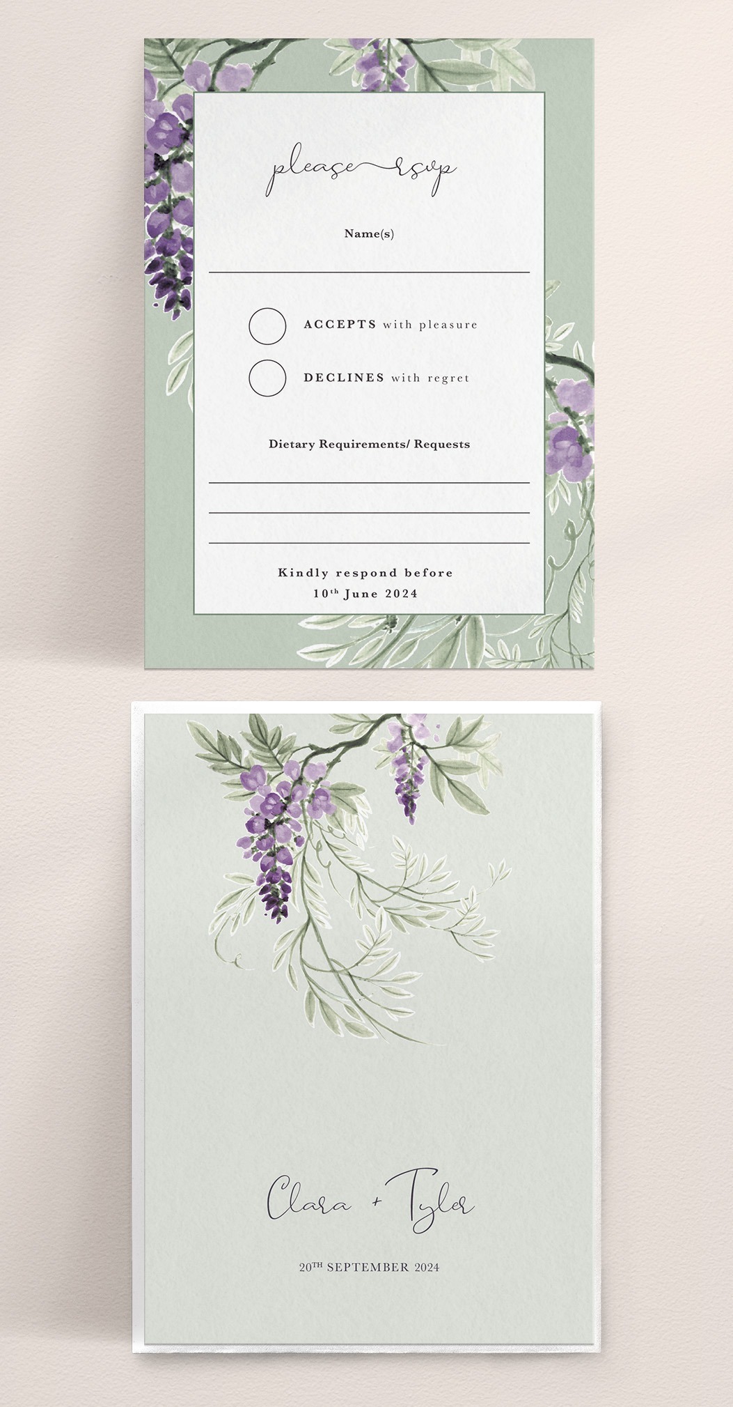 Wisteria Falls A6 RSVP Card - Garden Green - With Envelope