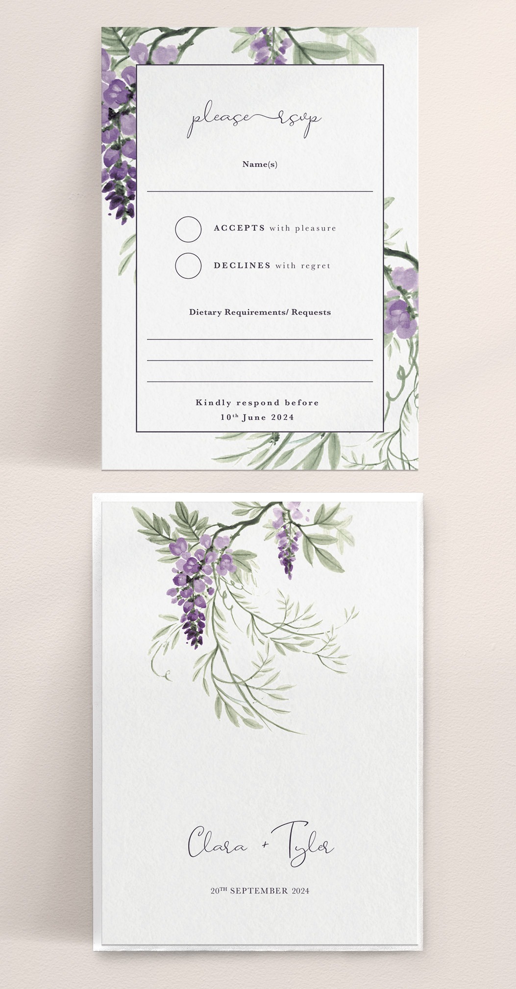 Wisteria Falls A6 RSVP Card - Morning Light with Envelope