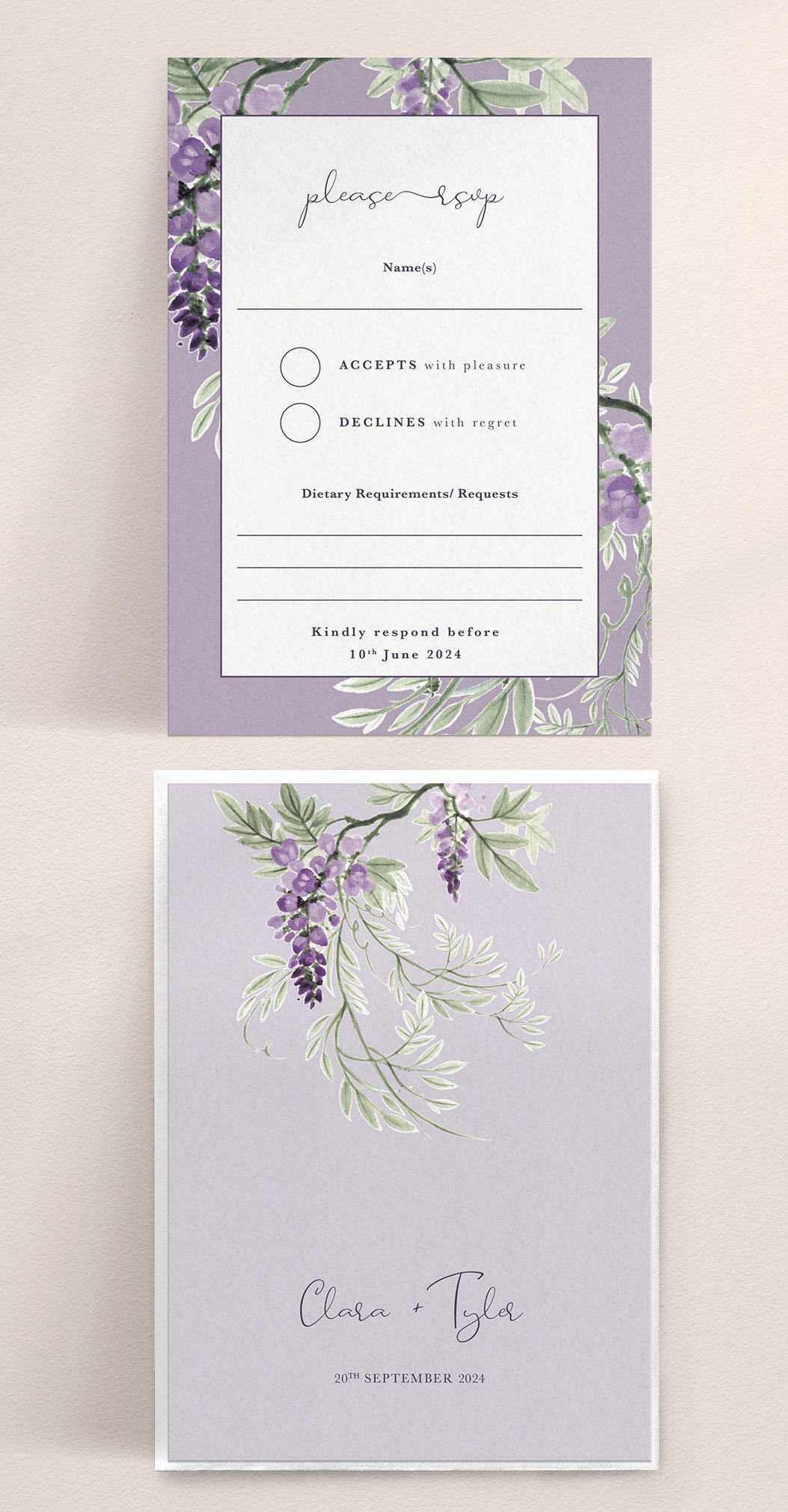 Wisteria Falls A6 RSVP Card - Lilac with Envelope