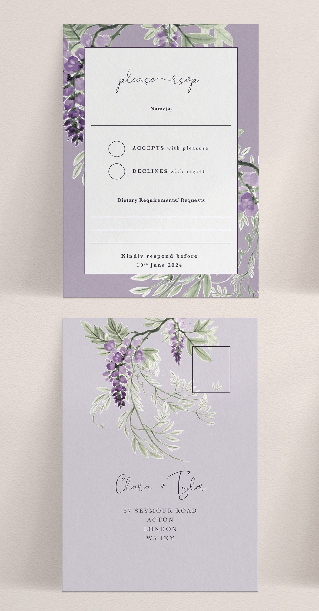 Wisteria Falls A6 RSVP Card - Lilac Postcard