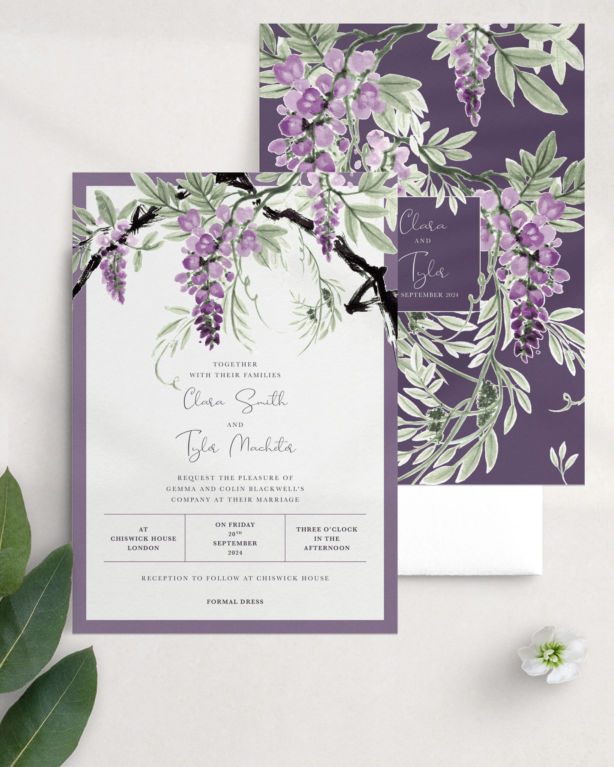 Lilac-Plum - Wisteria Falls Wedding Invitation Tumbling Wisteria Reverse