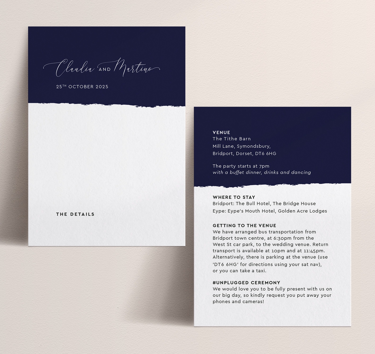 Simplicity Stripe in Midnight - Small Wedding Information Card, A6