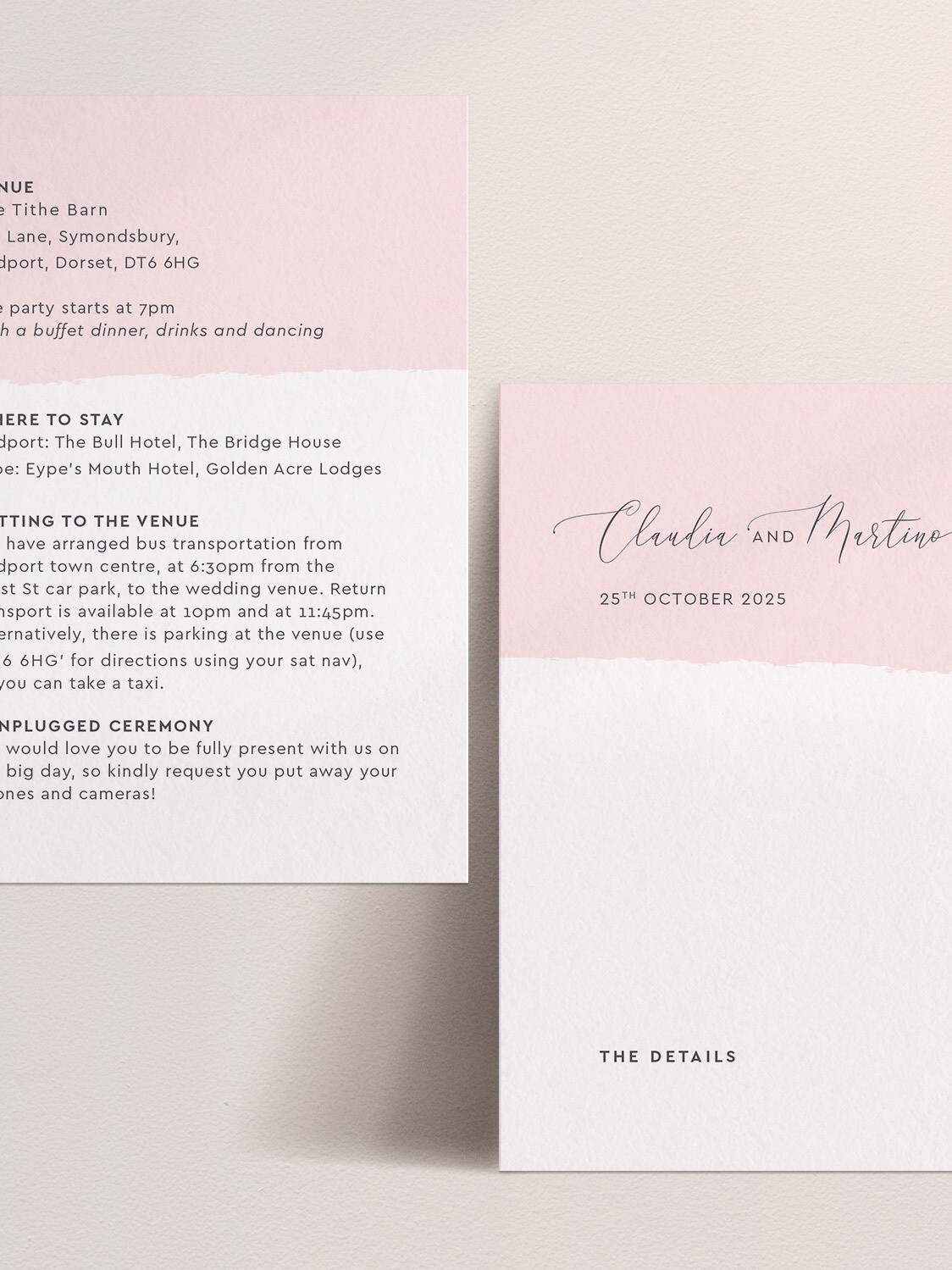 Simplicity Stripe in Soft Pink - A6 Wedding Information Card