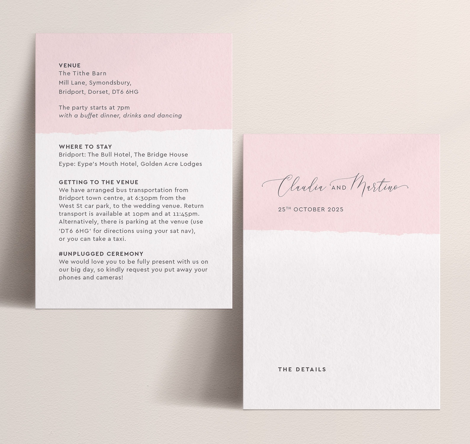 Simplicity Stripe in Soft Pink - A6 Wedding Information Card