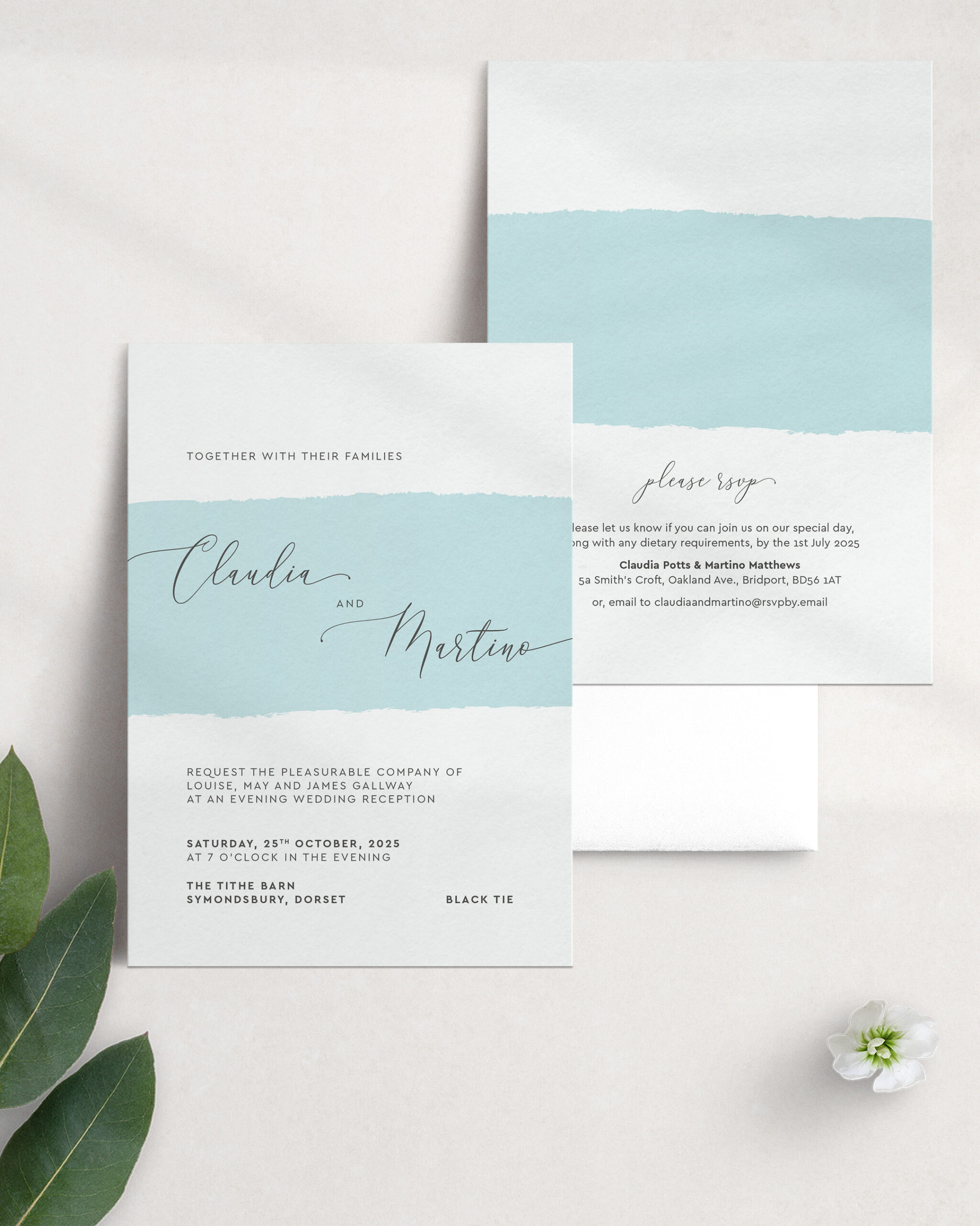 Simplicity Stripe in Aqua - 5x7 inch Wedding Reception Invitation with RSVP Reverse