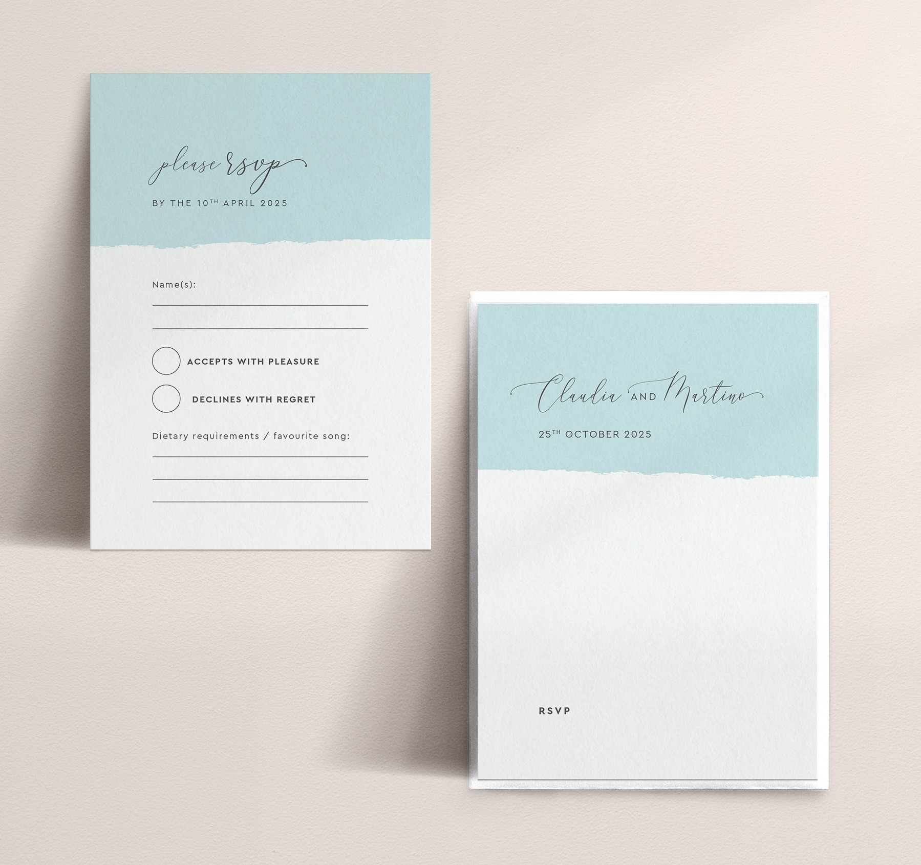Wedding Reception A6 RSVP Card with Envelope - Simplicity Stripe in Aqua