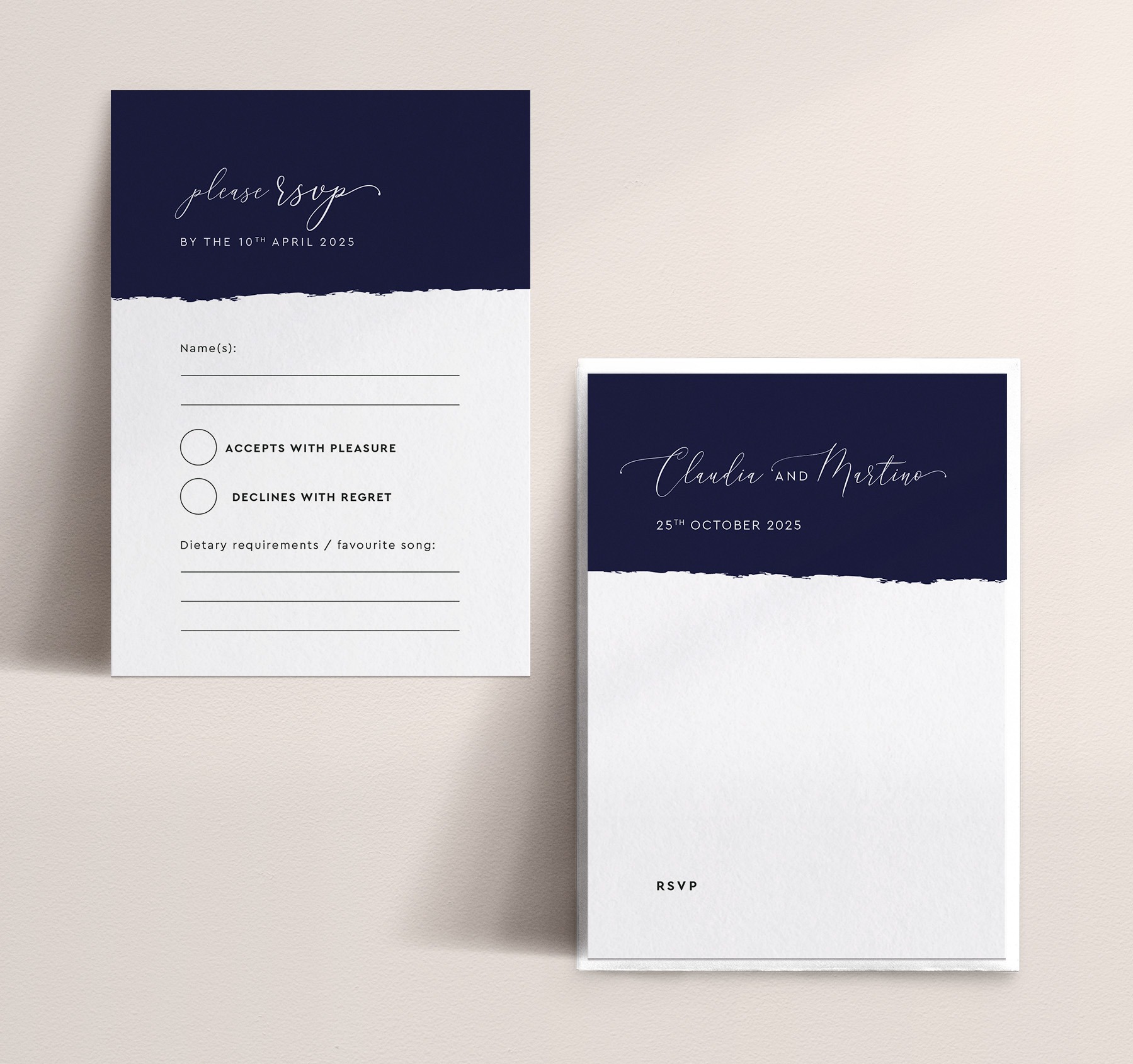 Simplicity Stripe in Midnight - A6 Wedding RSVP Card with Envelope
