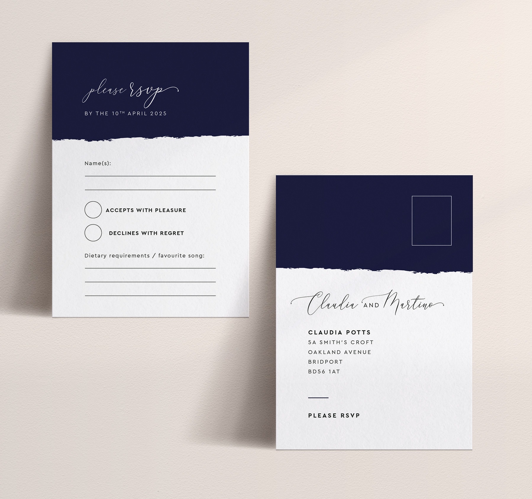 Simplicity Stripe in Midnight - A6 Wedding RSVP Postcard