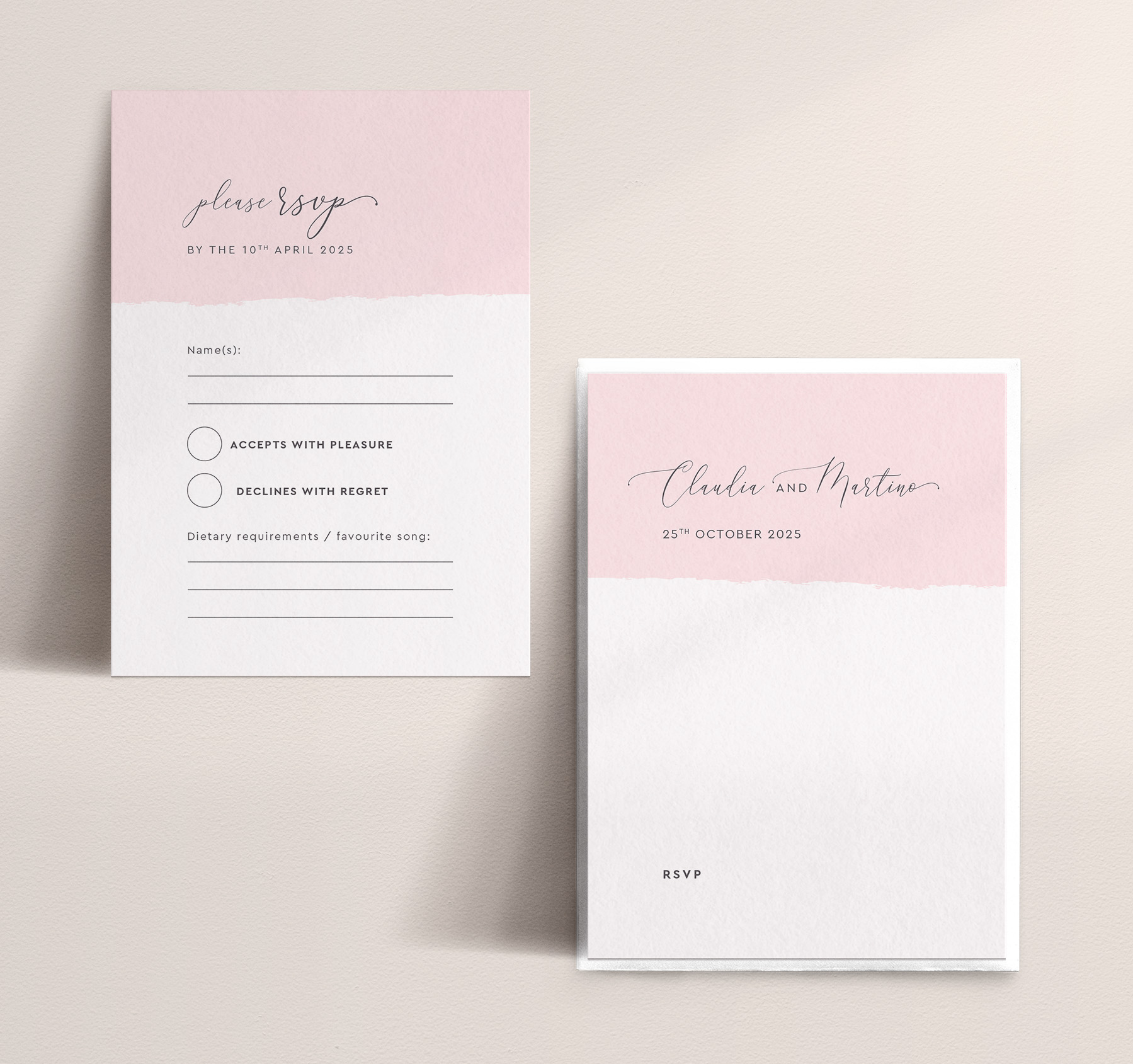Simplicity Stripe in Soft Pink - Wedding RSVP Card - Standard Reverse