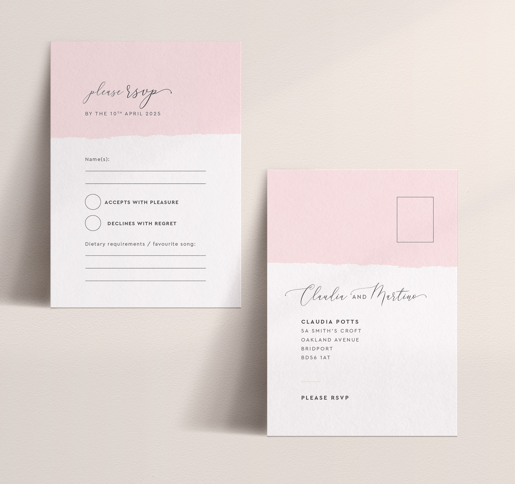 Simplicity Stripe in Soft Pink - Wedding RSVP Card - Postcard Reverse