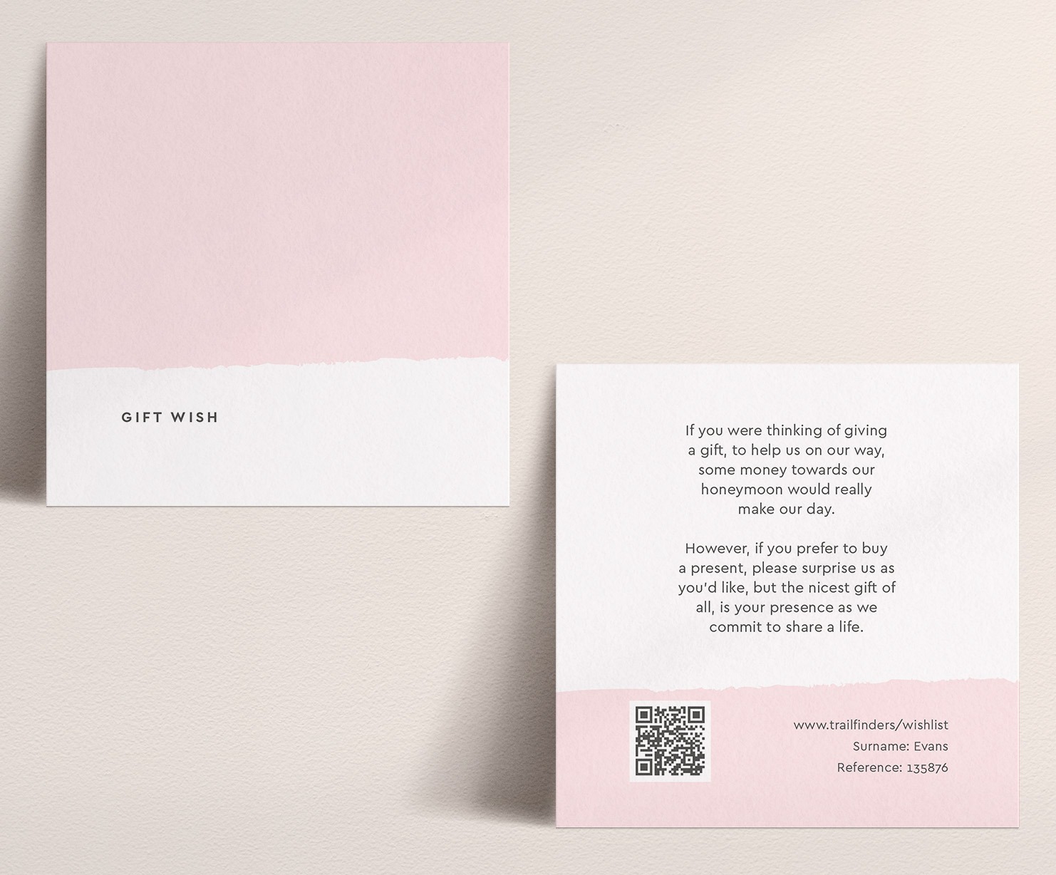 Simplicity Stripe in Soft Pink - Square Wedding Gift Wish Card