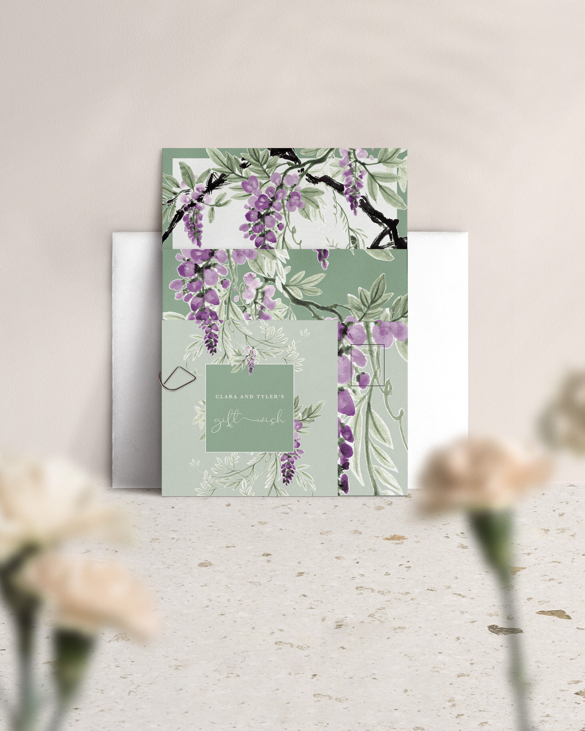 Wisteria Falls Wedding Invitation Suite - Garden Green - Standard Suite