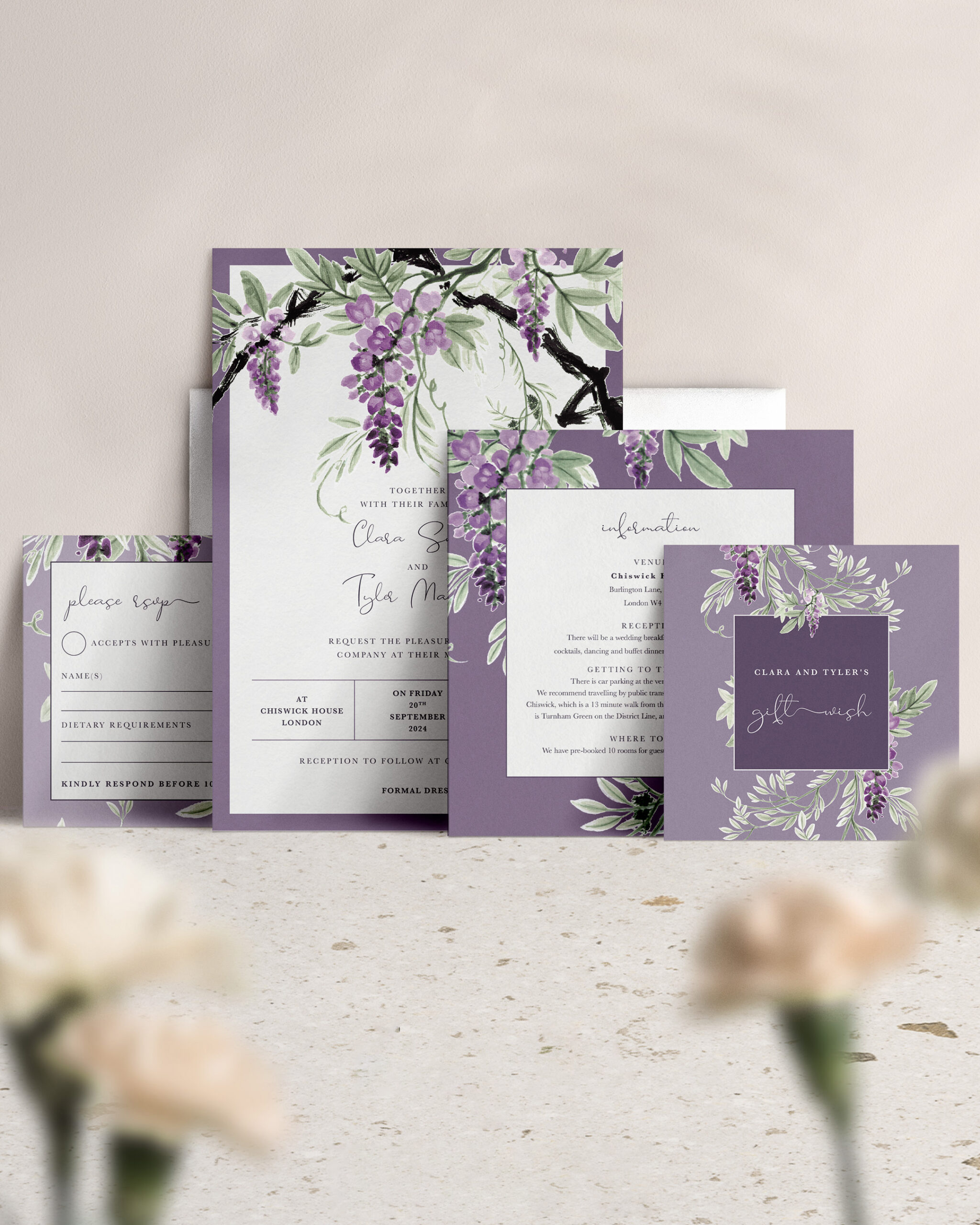 Wisteria Falls Wedding Invitation Suite - Lilac-Plum