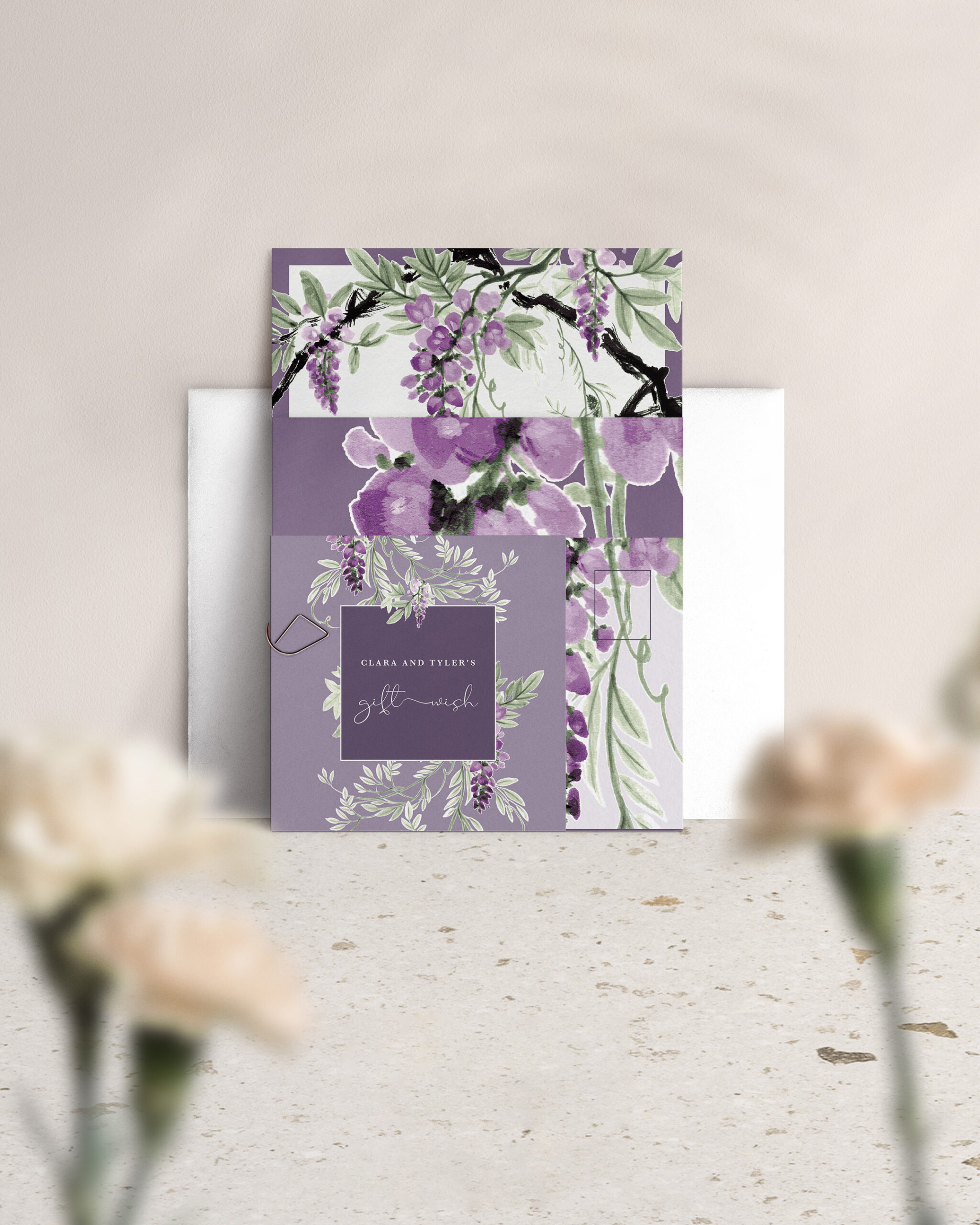 Wisteria Falls Wedding Invitation Suite - Lilac-Plum - Standard Suite